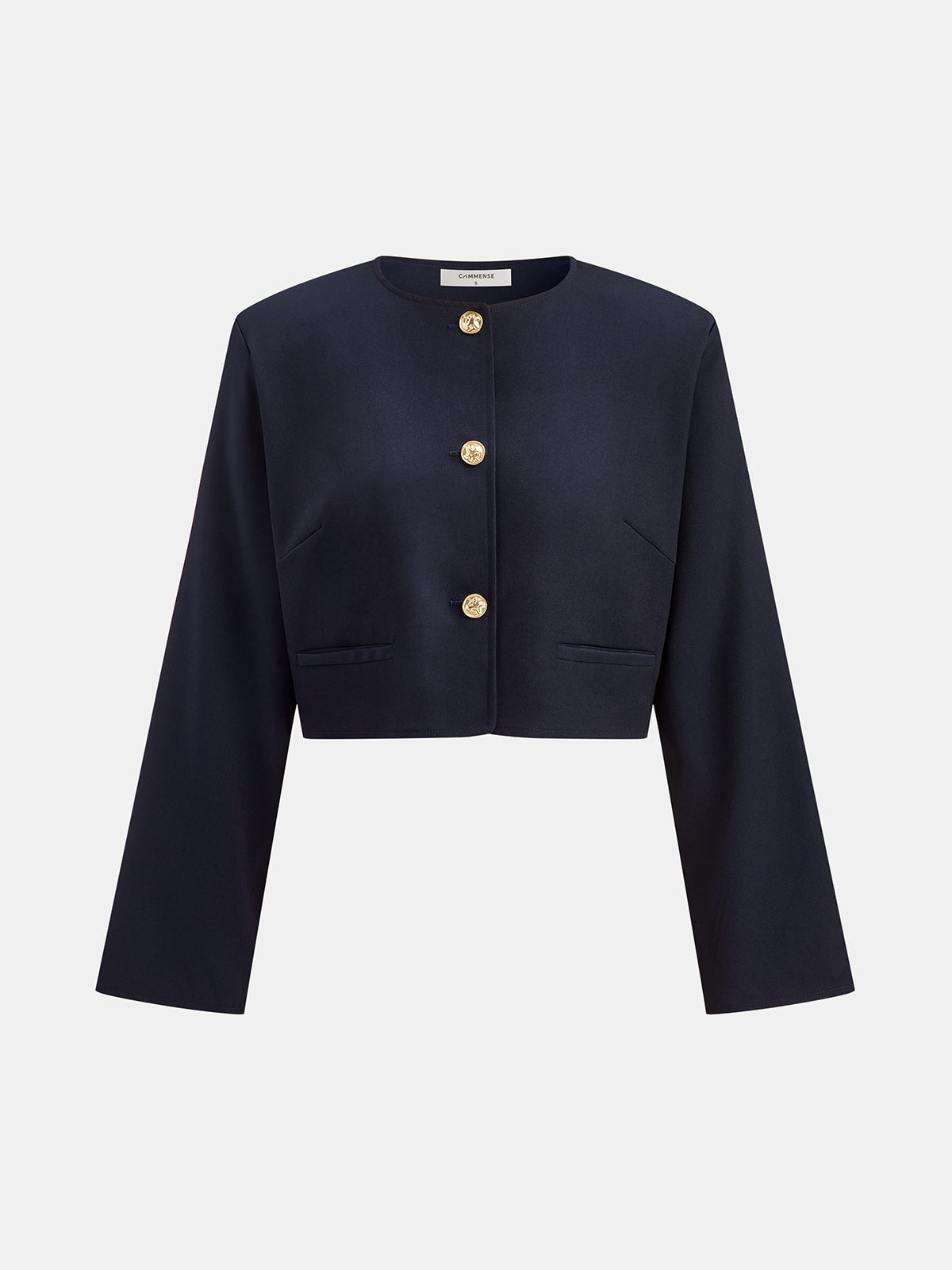 Metal Button Cropped Jacket-Chicvia