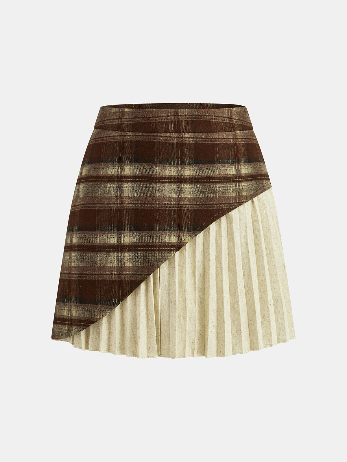 Plaid Asymmetric Pleated Mini Skirt-Chicvia
