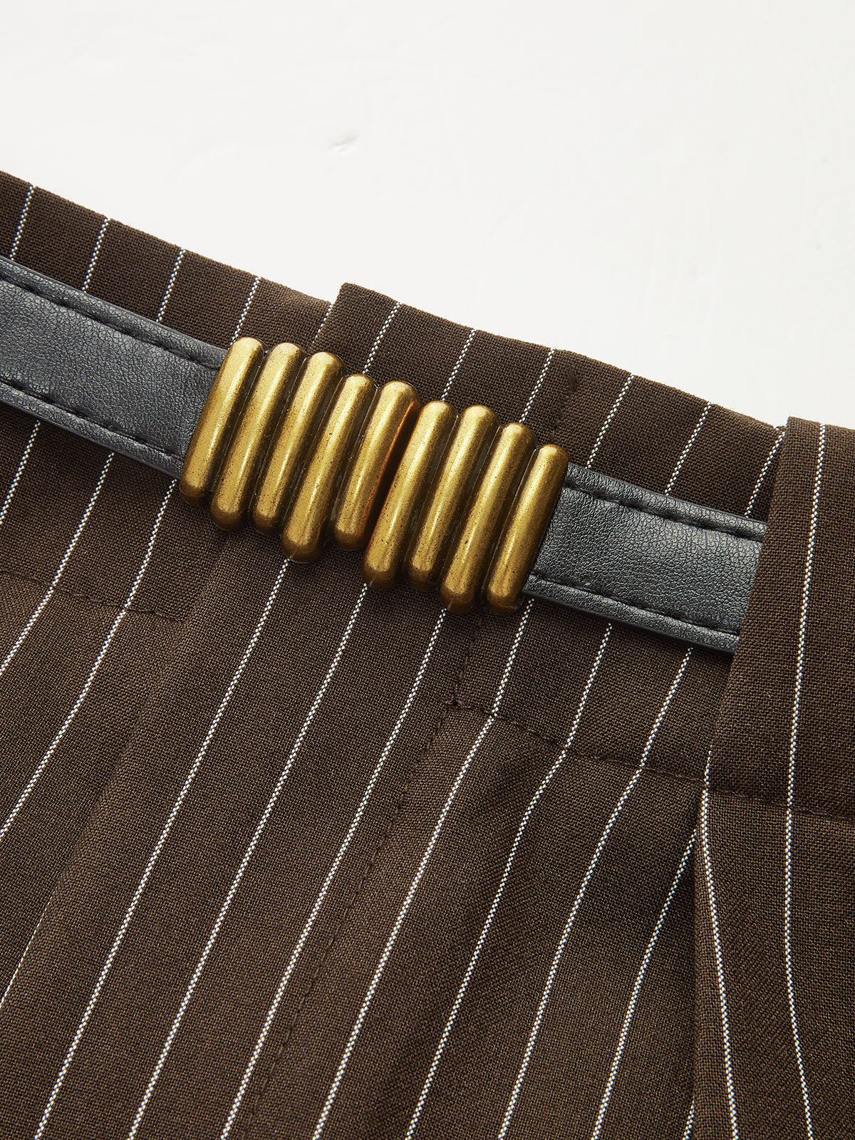 Belted Striped Smart Pants-Chicvia
