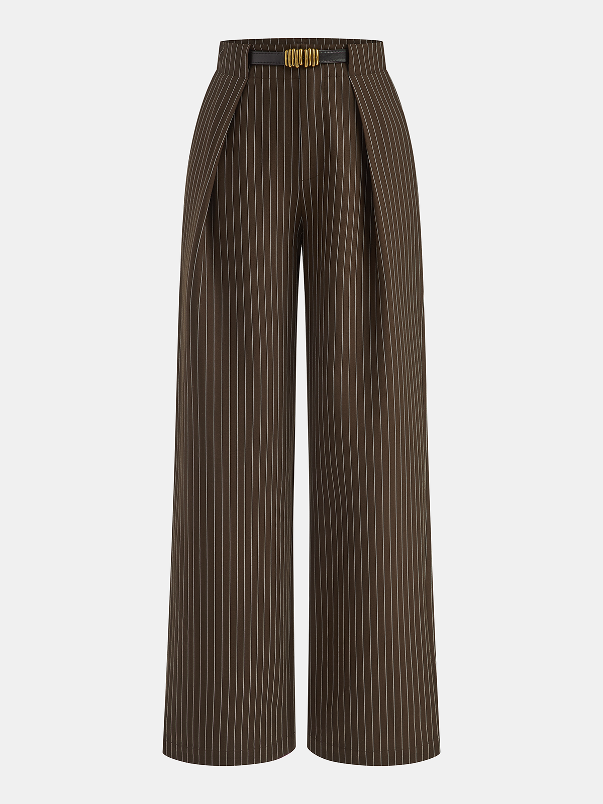 Belted Striped Smart Pants-Chicvia