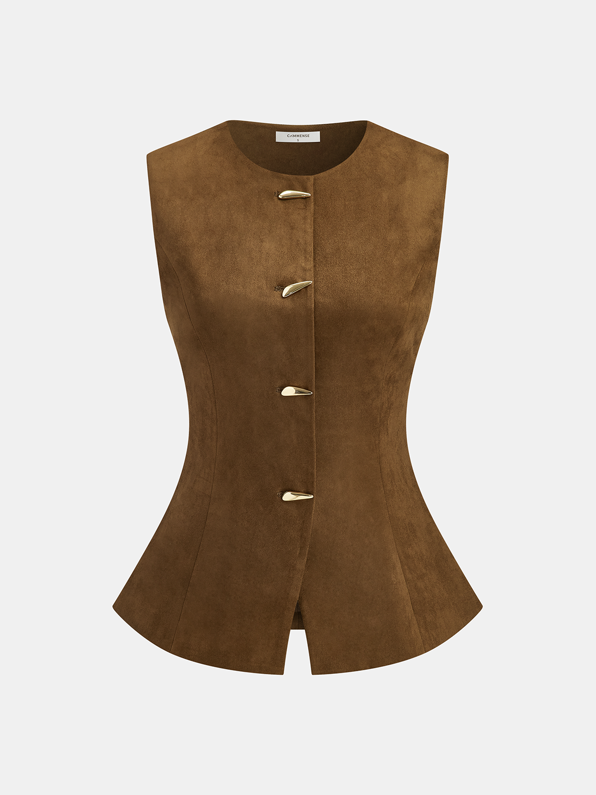 Metal Button Suede Effect Vest-Chicvia