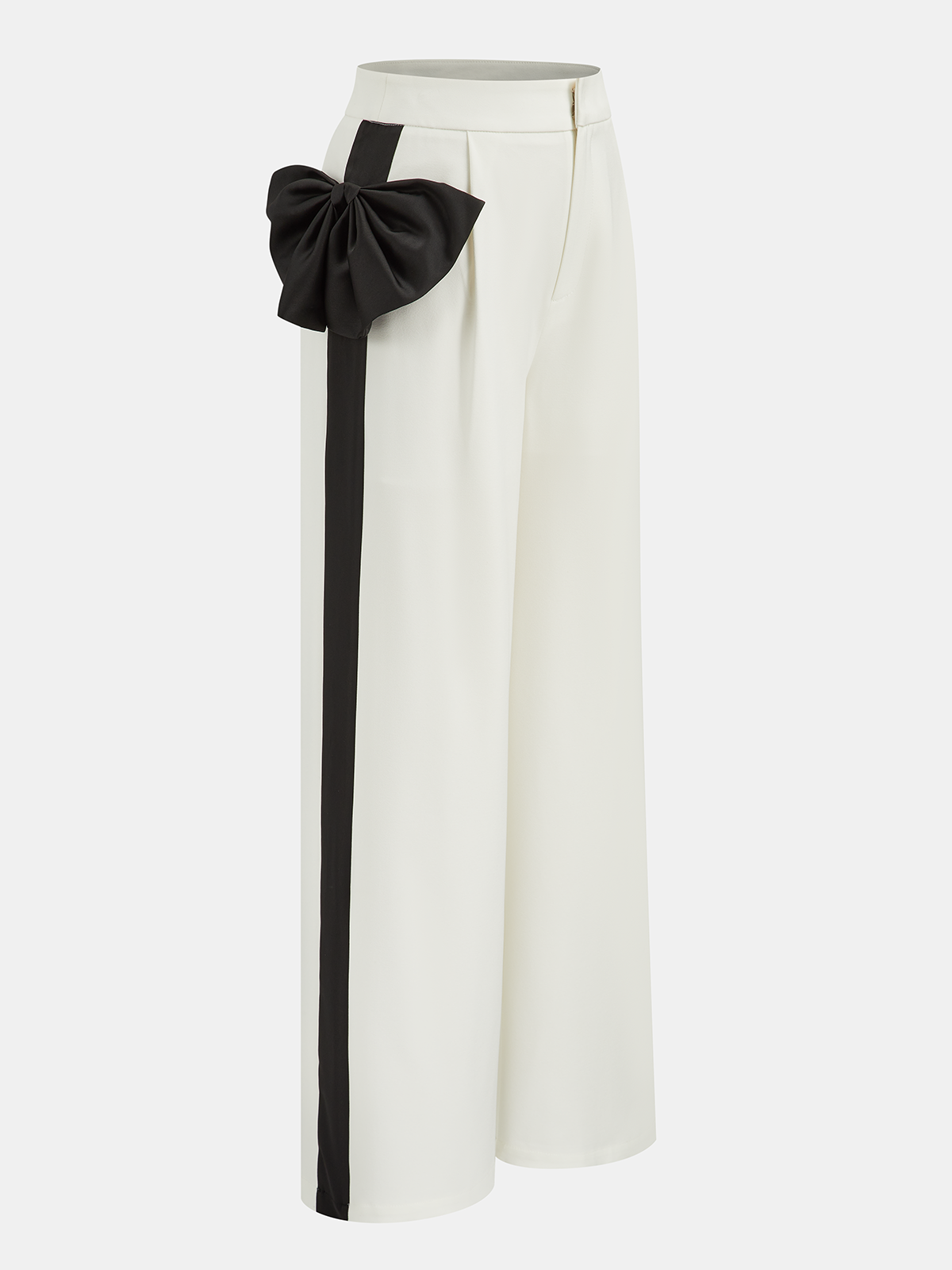 Contrast Bow Asymmetrical Wide-Leg Pants-Chicvia