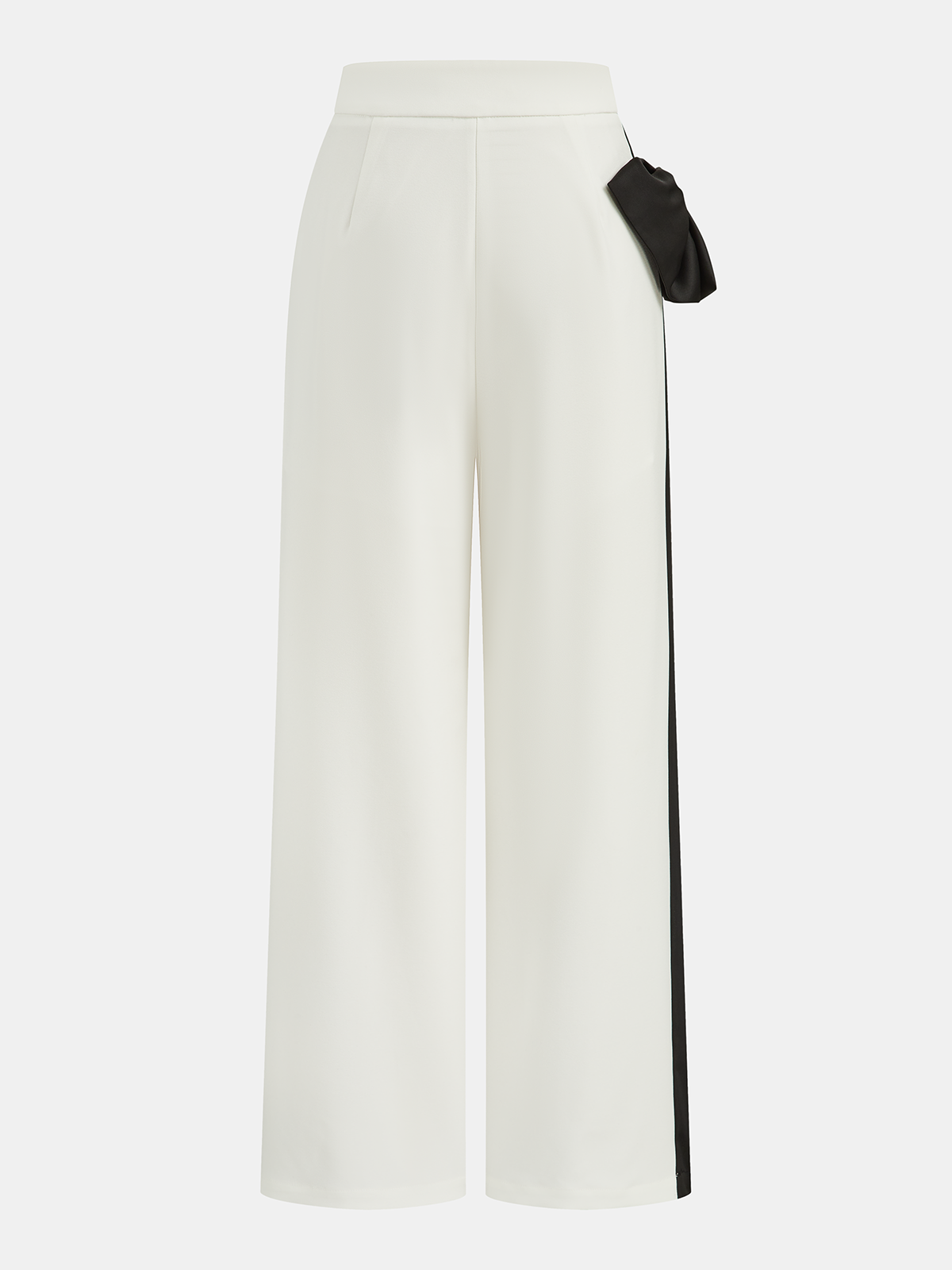 Contrast Bow Asymmetrical Wide-Leg Pants-Chicvia