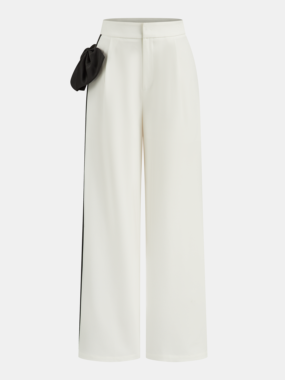 Contrast Bow Asymmetrical Wide-Leg Pants-Chicvia