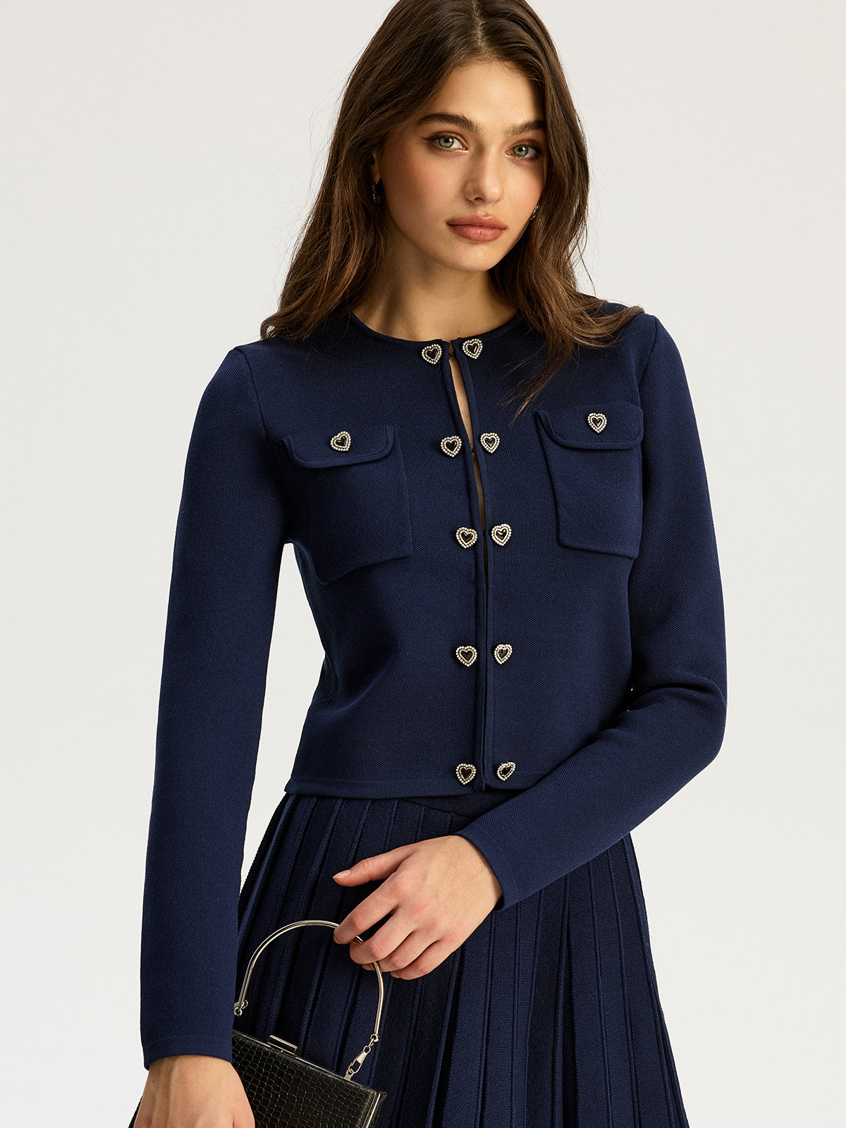 Heart Pair Button Cardigan-Chicvia