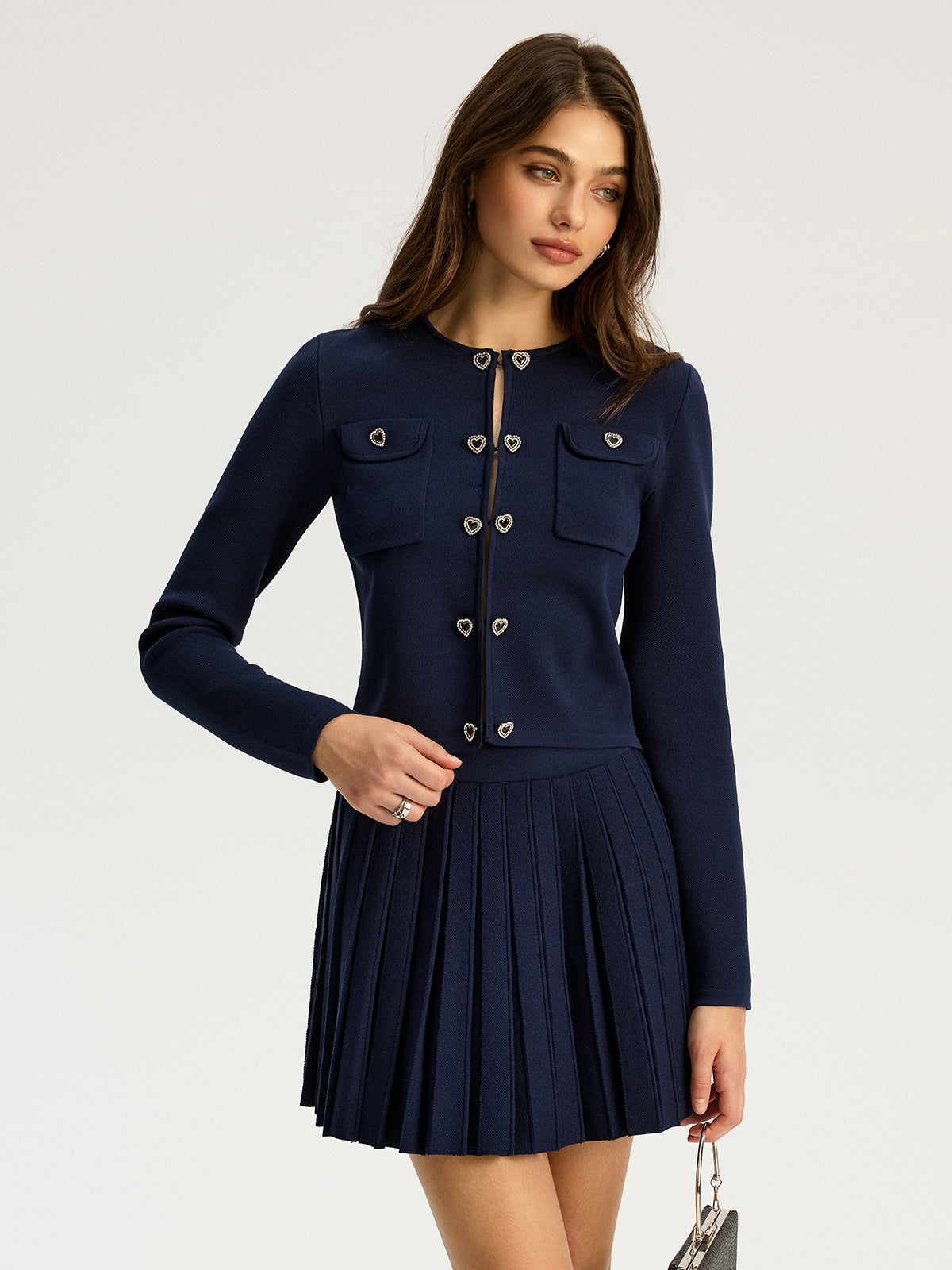 Heart Pair Button Cardigan-Chicvia