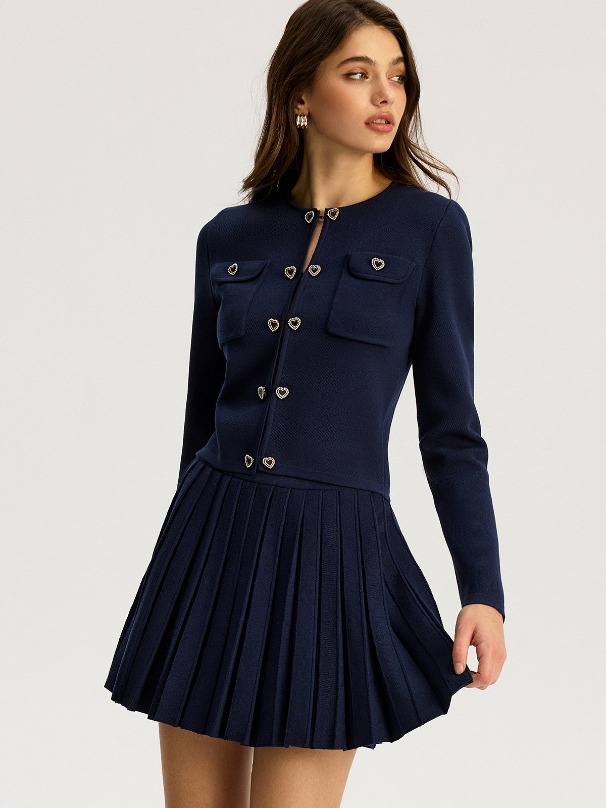 Knit Pleated Mini Skirt-Chicvia