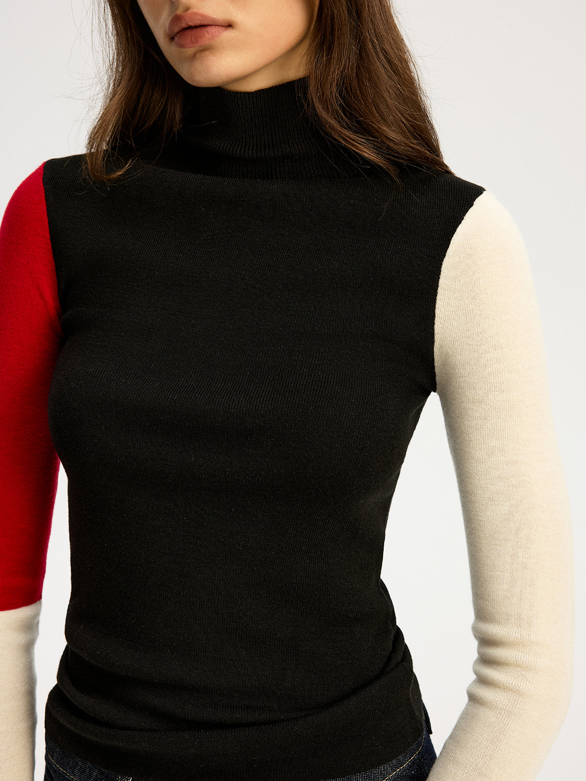 High Neck Color Block Sweater-Chicvia