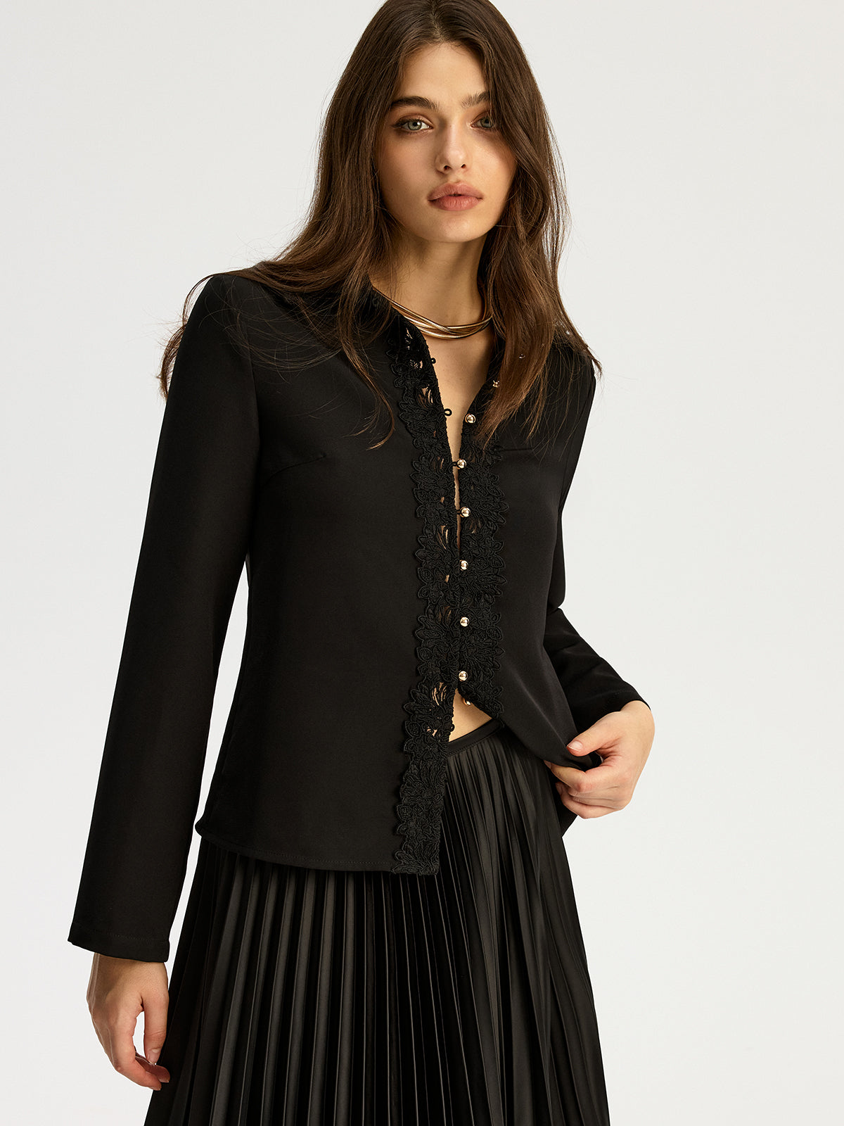 Lace Trimmed Blouse-Chicvia