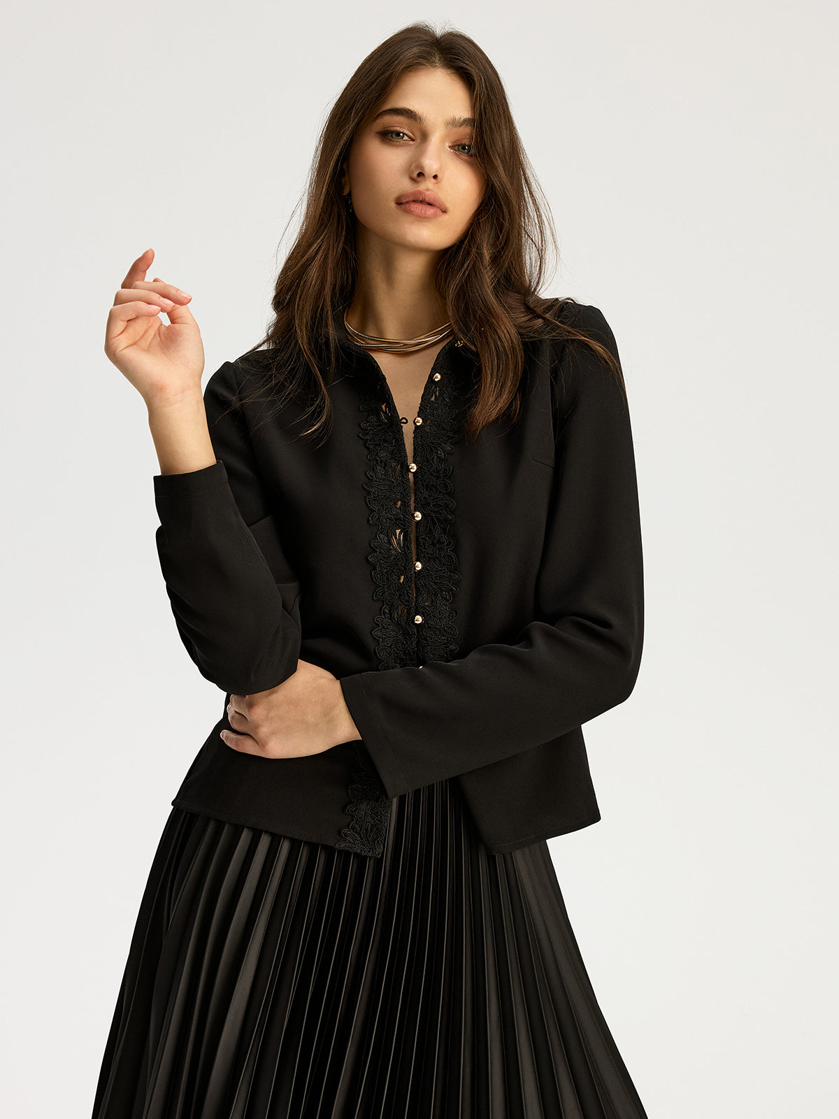 Lace Trimmed Blouse-Chicvia