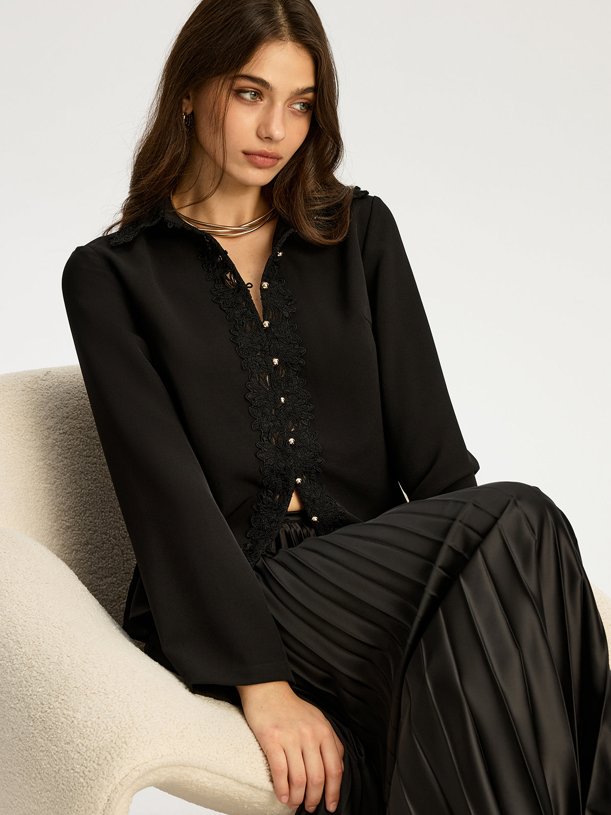 Lace Trimmed Blouse-Chicvia