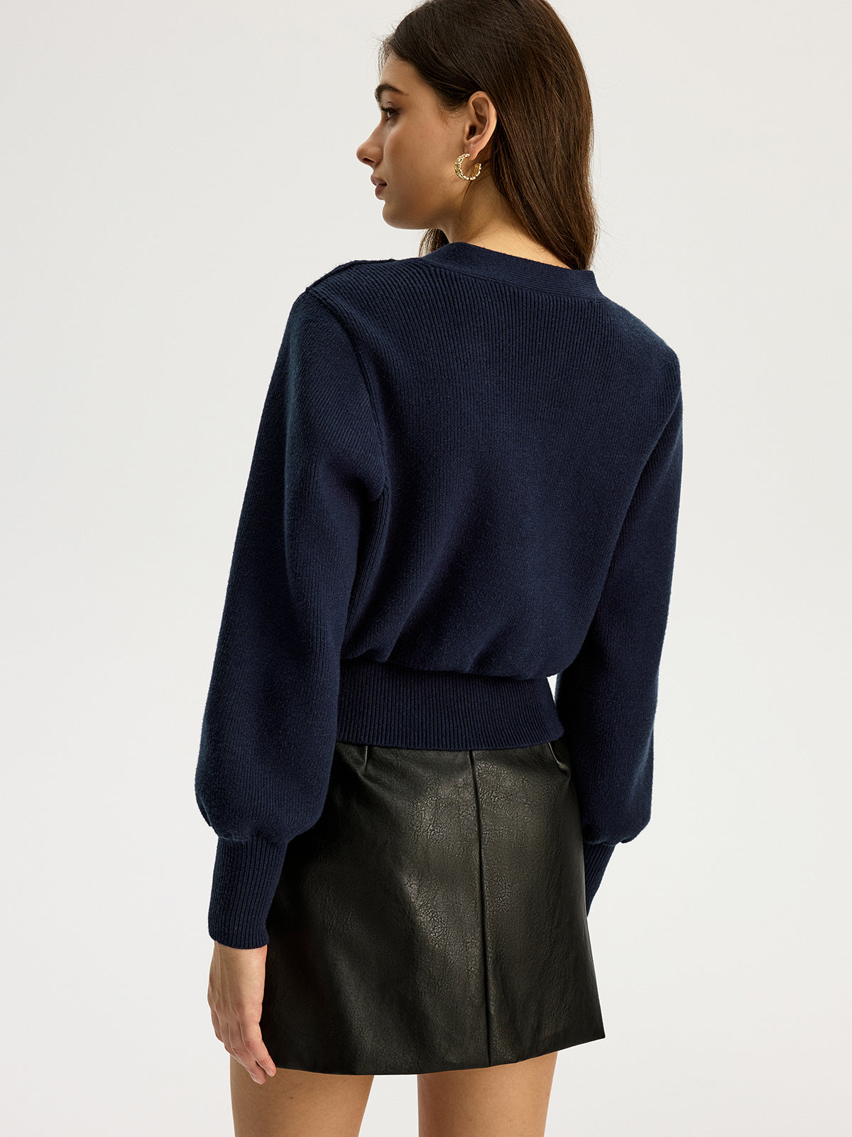 Heart Metal Detail V-Neck Sweater-Chicvia