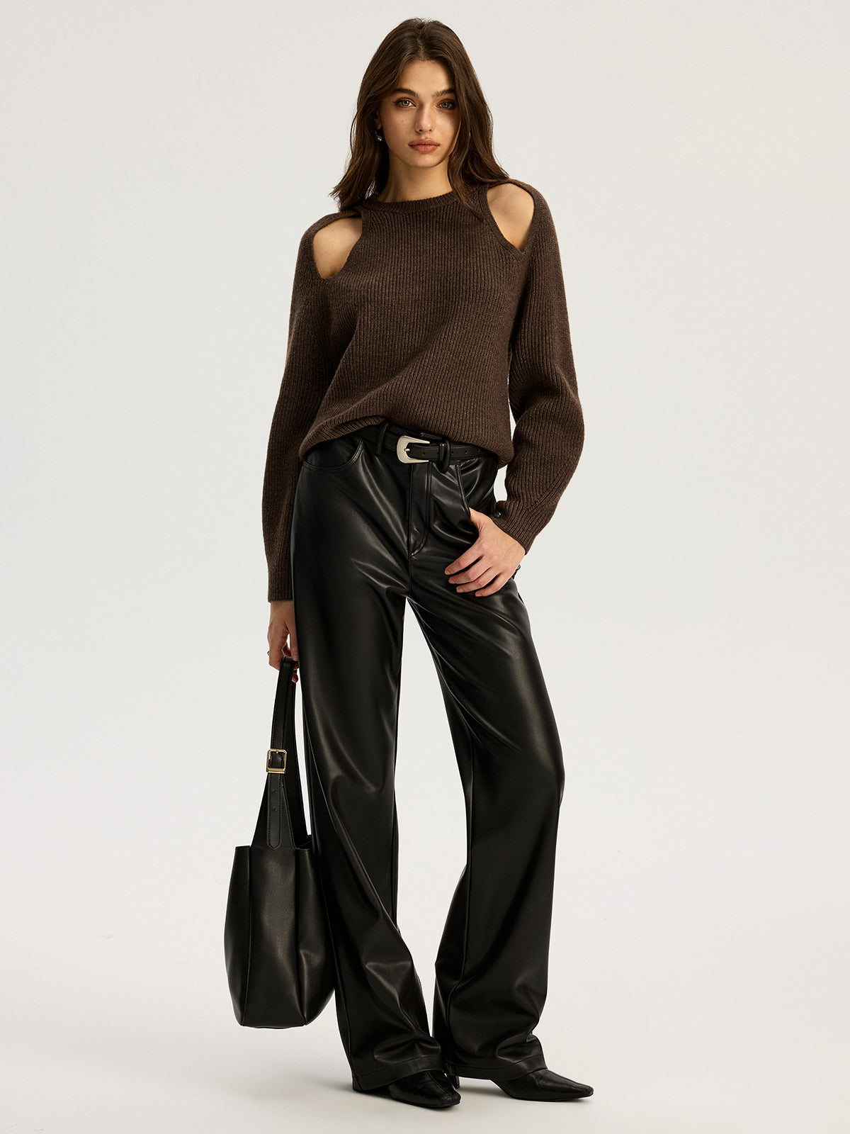 Cut-out Ribbed Knit Sweater-Chicvia