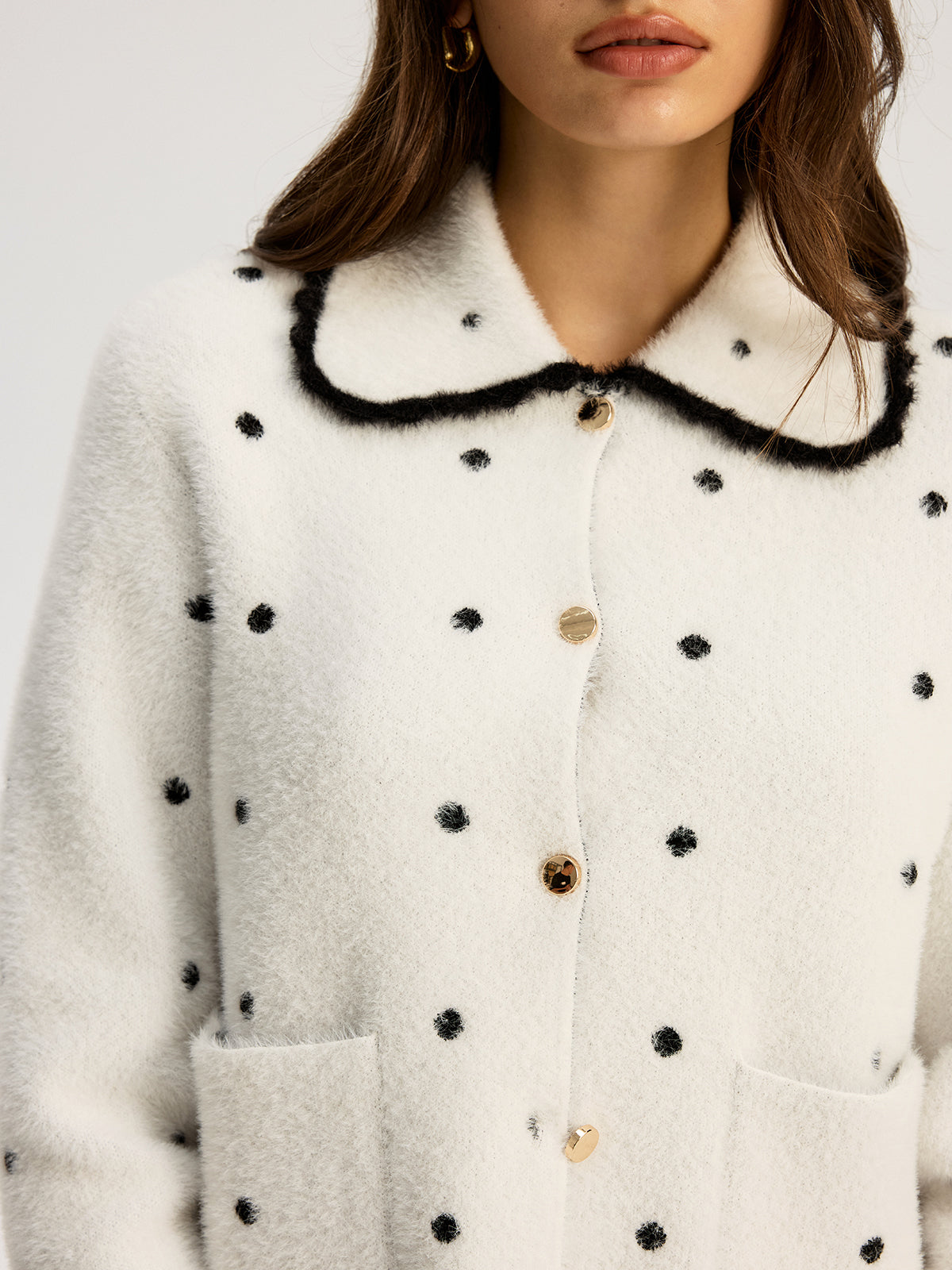 Nylon Polka Dot Knit Cardigan-Chicvia