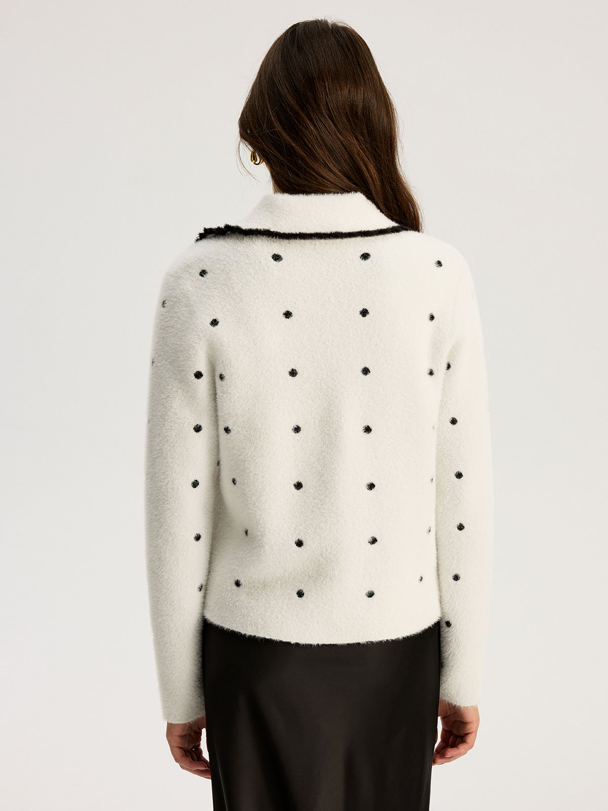 Nylon Polka Dot Knit Cardigan-Chicvia