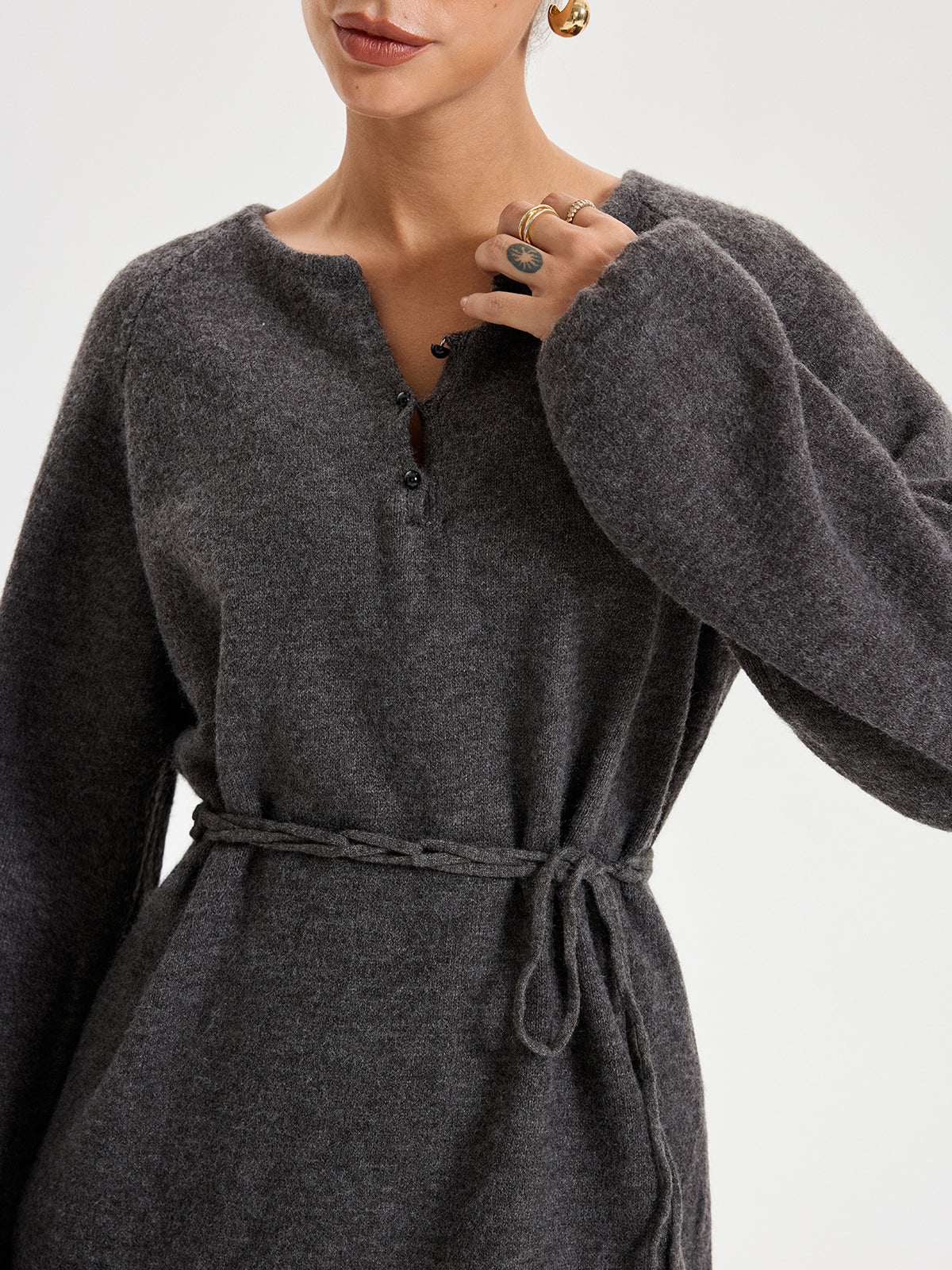 Minimal Tie Front Sweater Co-ords-Chicvia