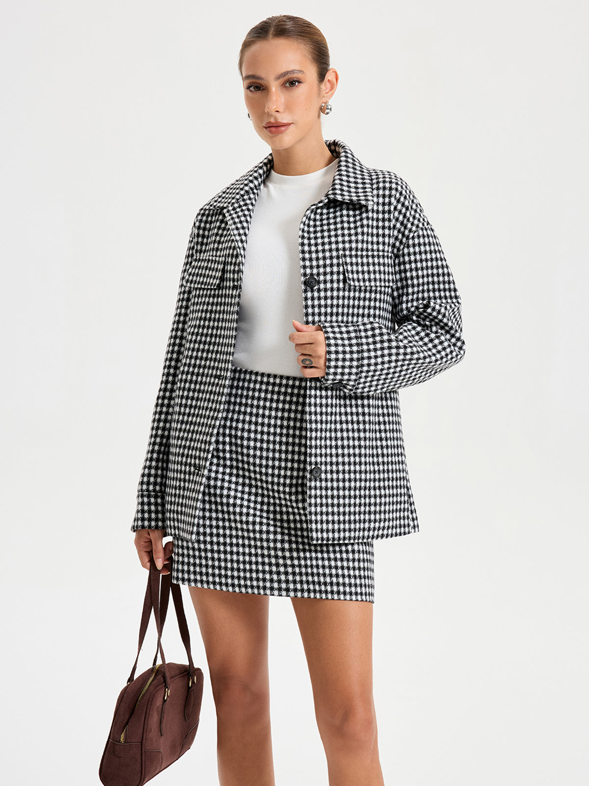 Checkered Lapel Jacket-Chicvia
