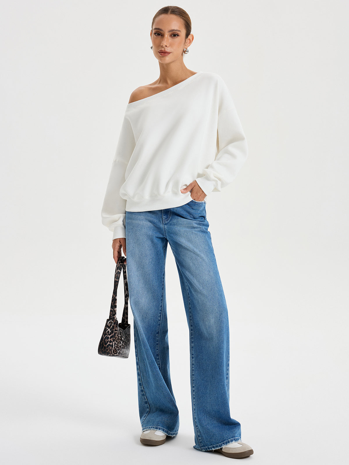 Off-Shoulder Oversized Sweatshirt-Chicvia
