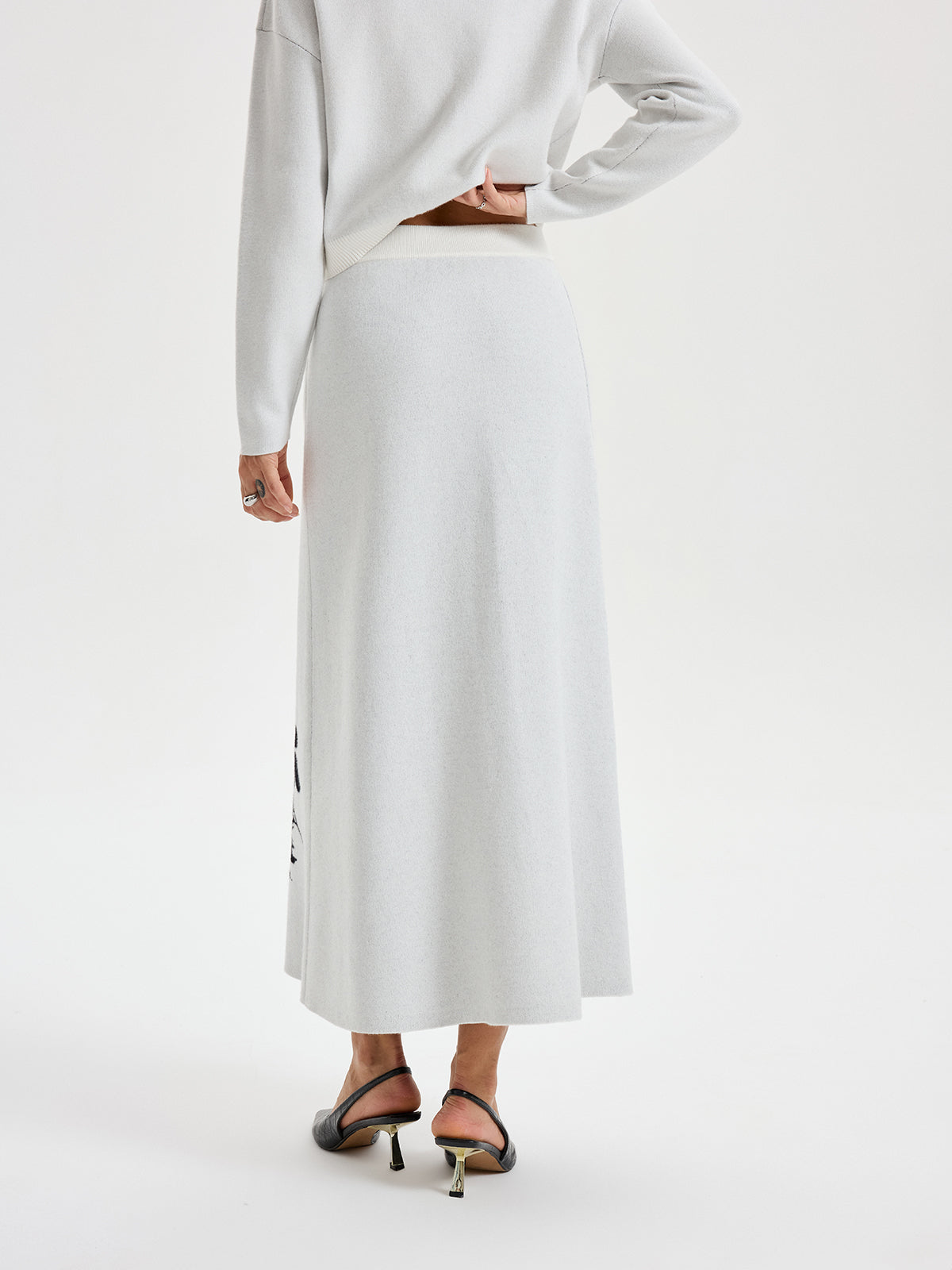 Ink-Wash Painting Pattern Knit Maxi Skirt-Chicvia