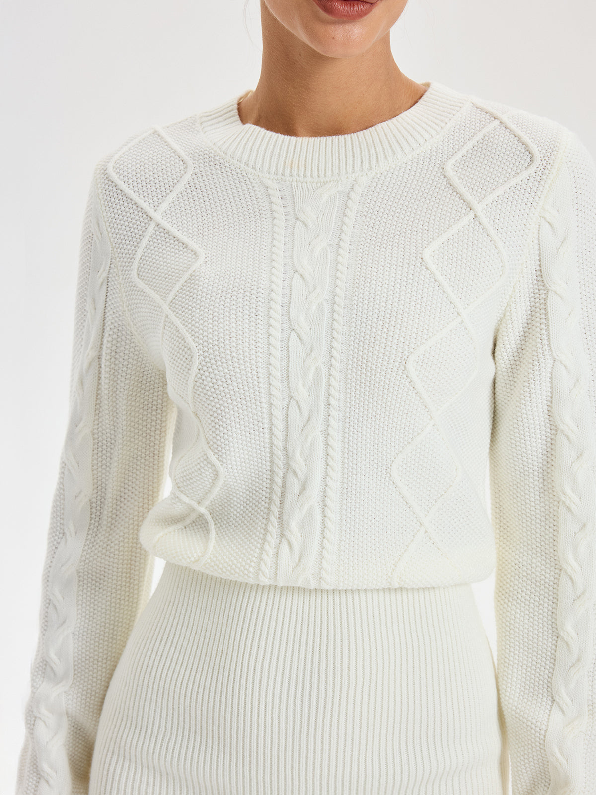 Cable Knit Crewneck Sweater Dress-Chicvia