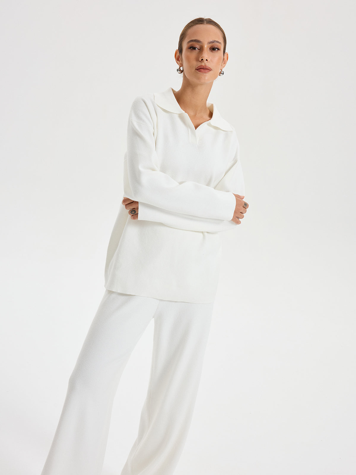Oversized Polo Jumper & Pants Set-Chicvia