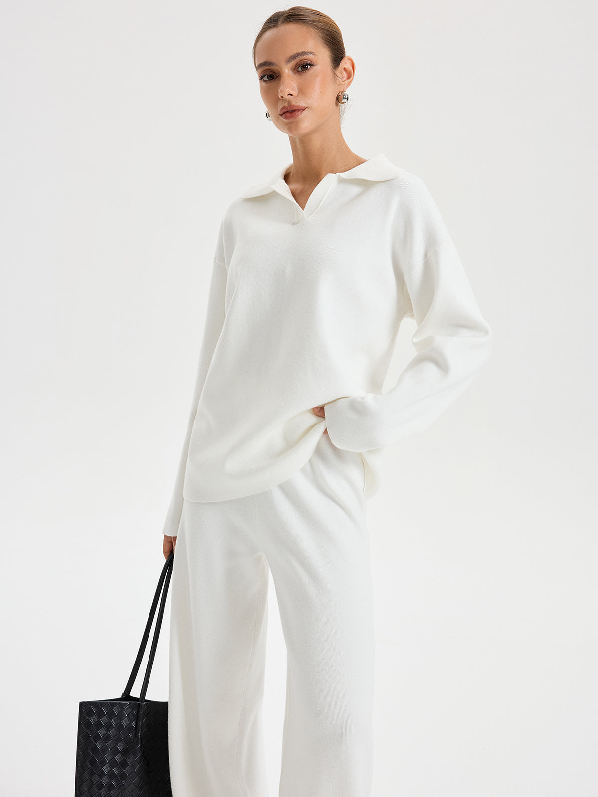 Oversized Polo Jumper & Pants Set-Chicvia