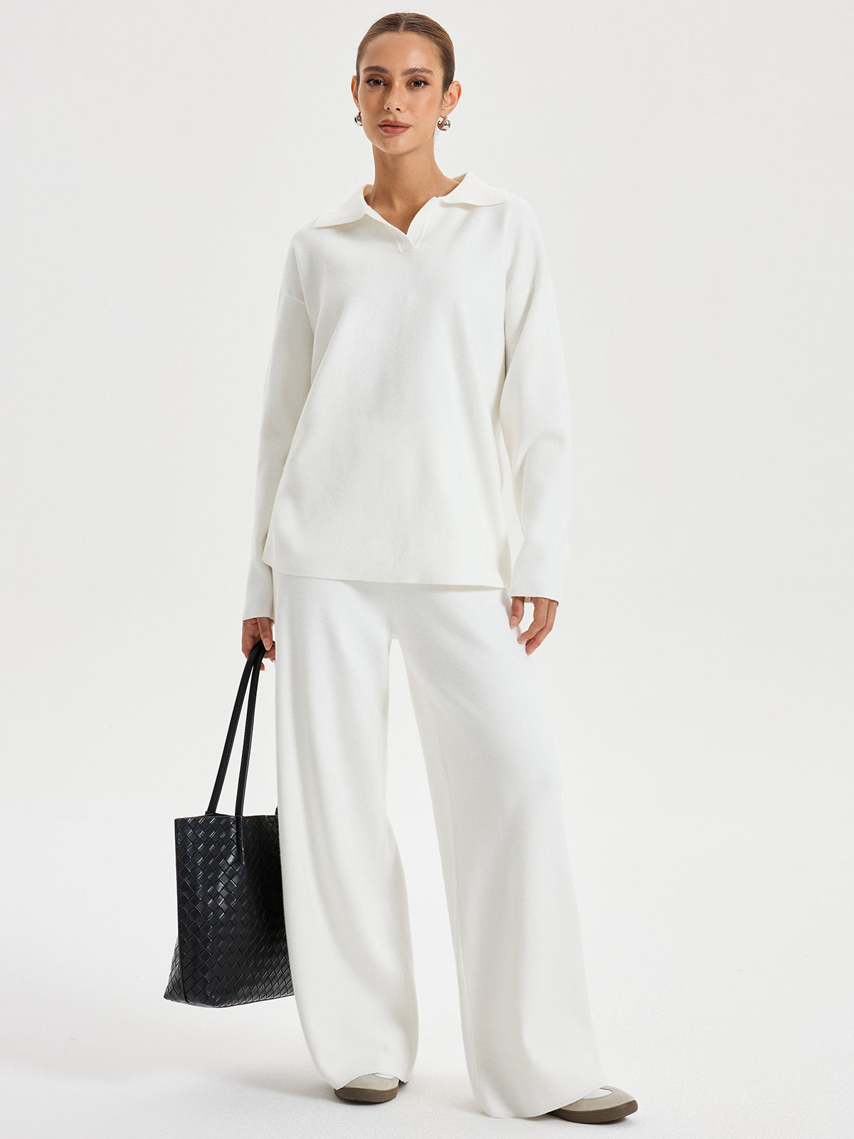 Oversized Polo Jumper & Pants Set-Chicvia