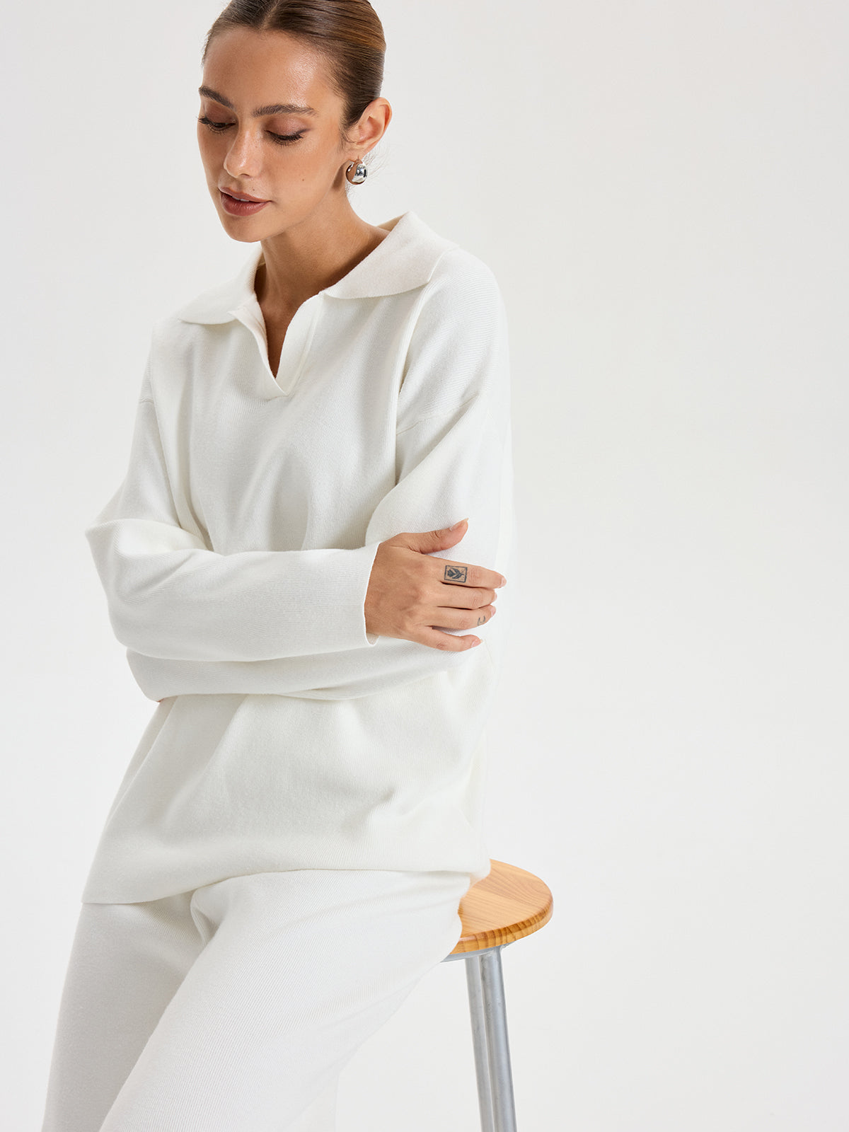 Oversized Polo Jumper & Pants Set-Chicvia