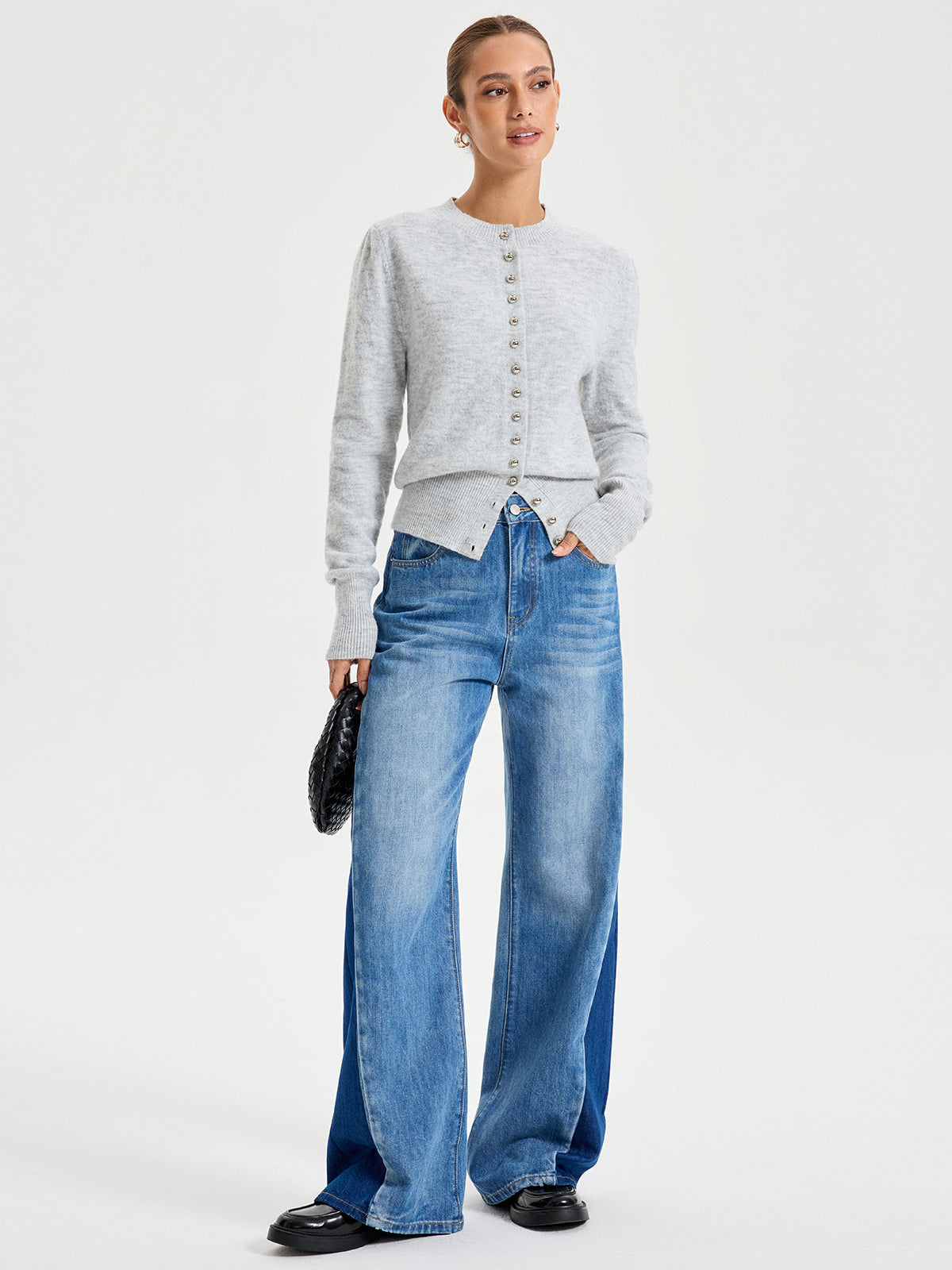 Buttoned Crew Neck Cardigan-Chicvia