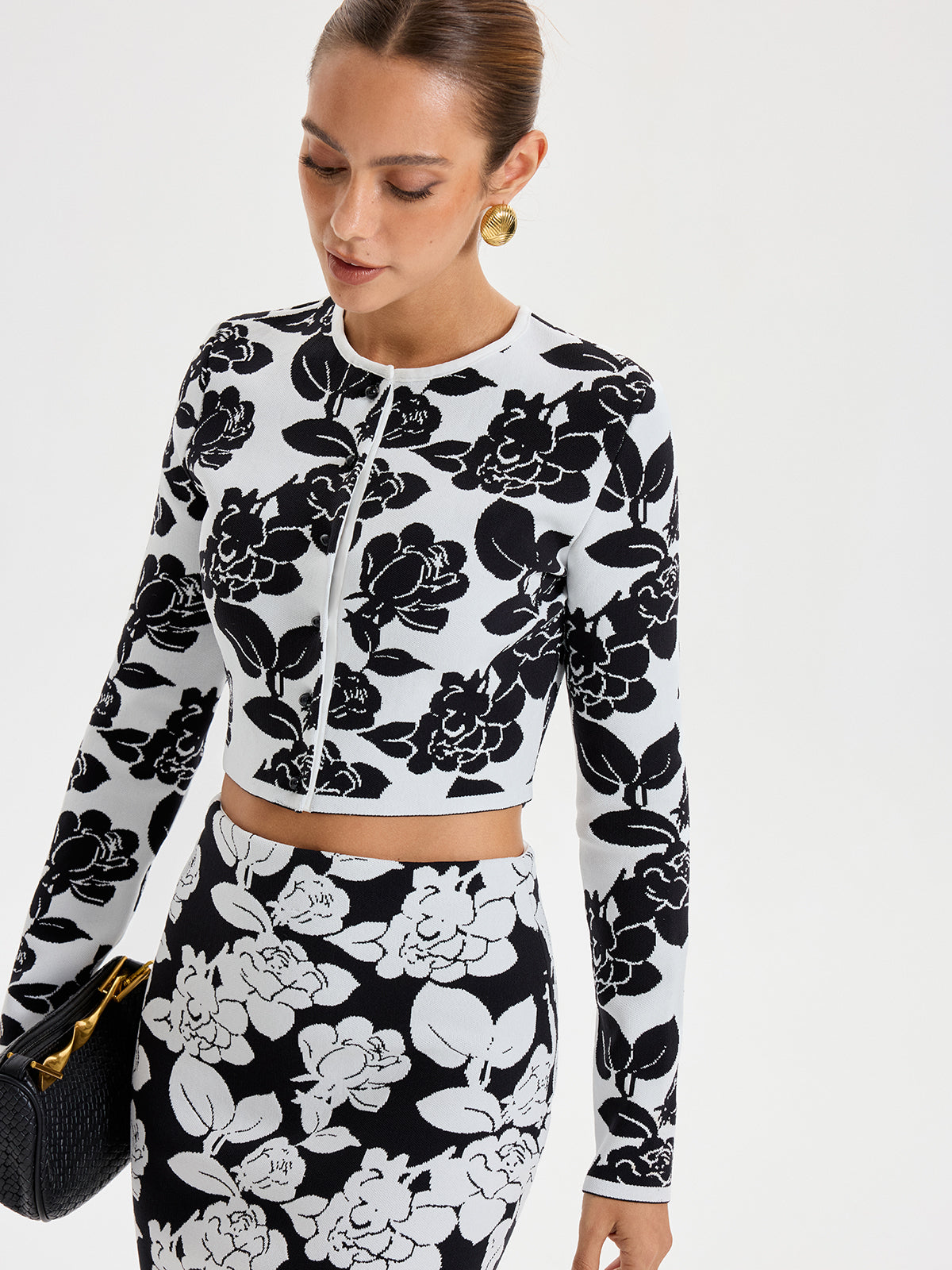 Floral Pattern Crop Cardigan-Chicvia