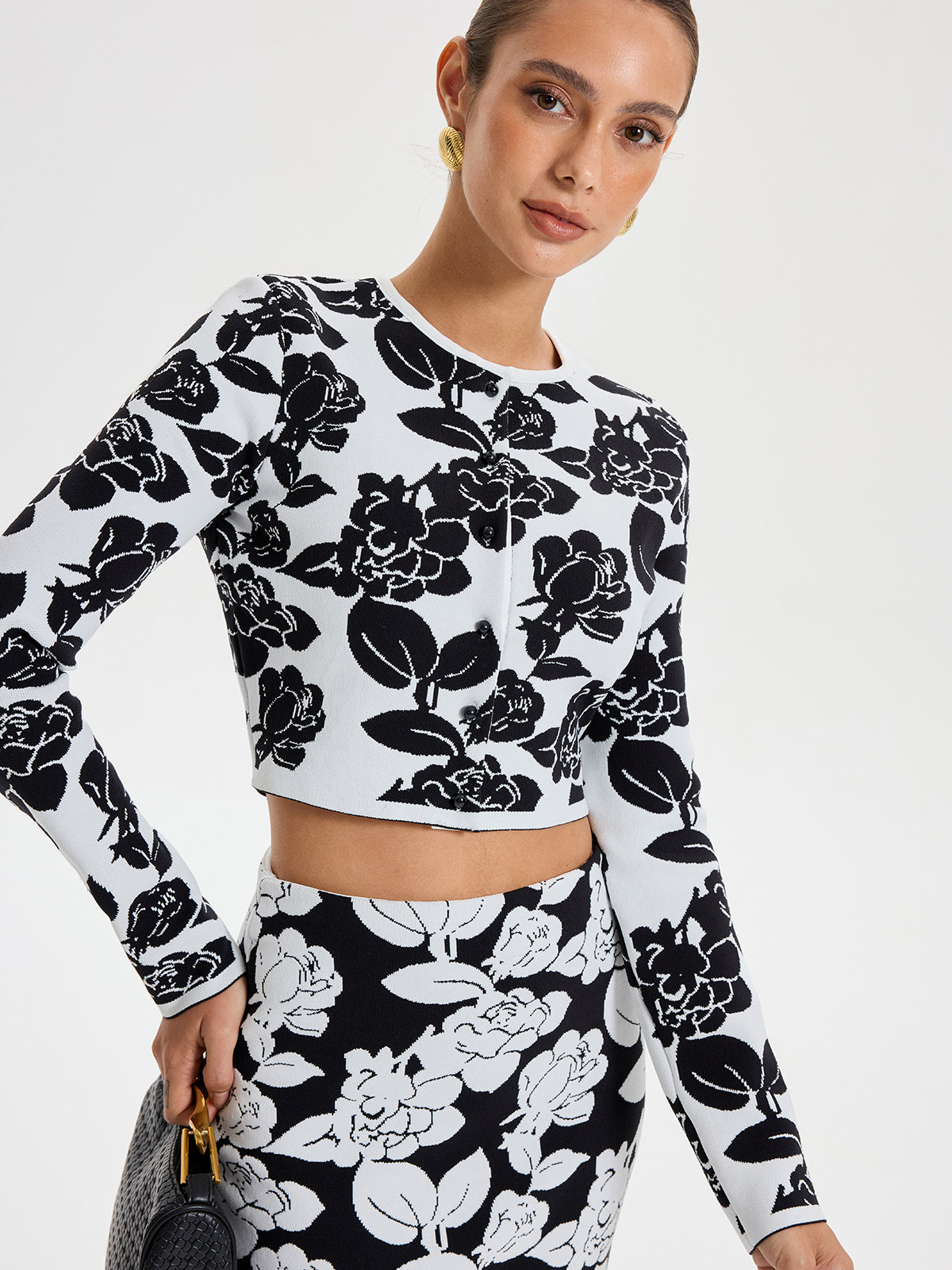 Floral Pattern Crop Cardigan-Chicvia