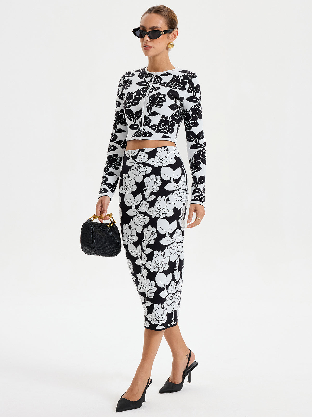 Floral Pattern Crop Cardigan-Chicvia