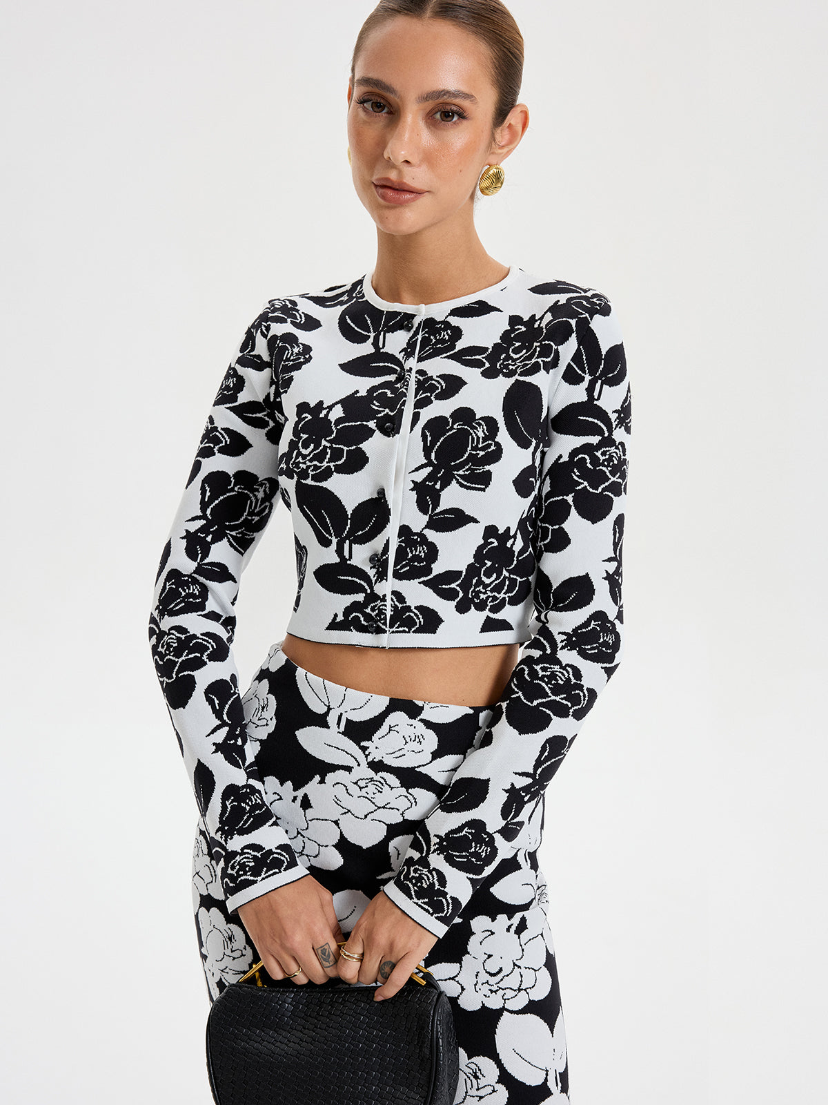 Floral Pattern Crop Cardigan-Chicvia