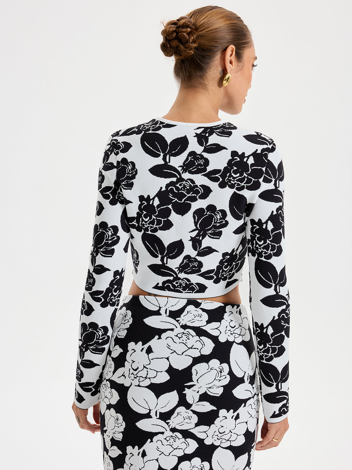 Floral Pattern Crop Cardigan-Chicvia