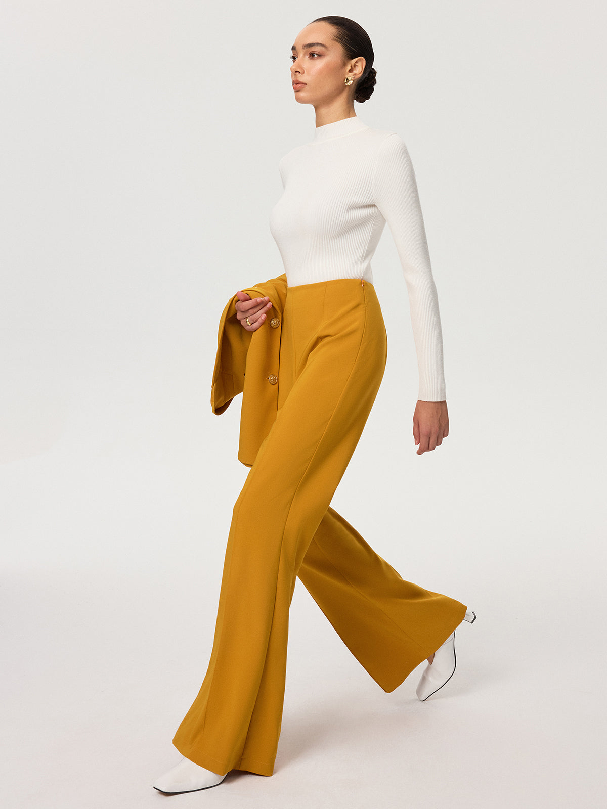 Mid-Waist Flare Pants-Chicvia