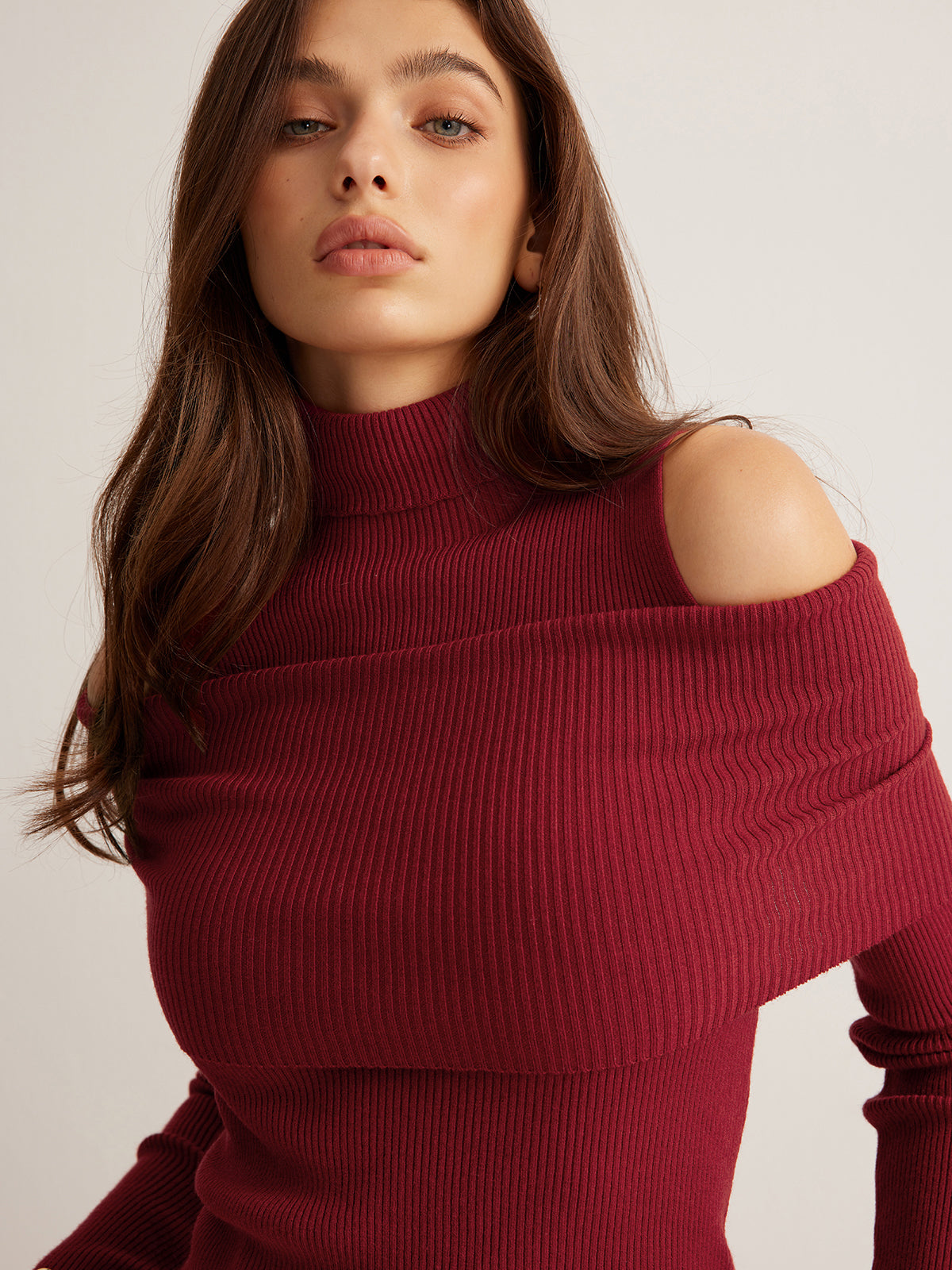 Elegant Turtleneck Cutout Knit Top-Chicvia