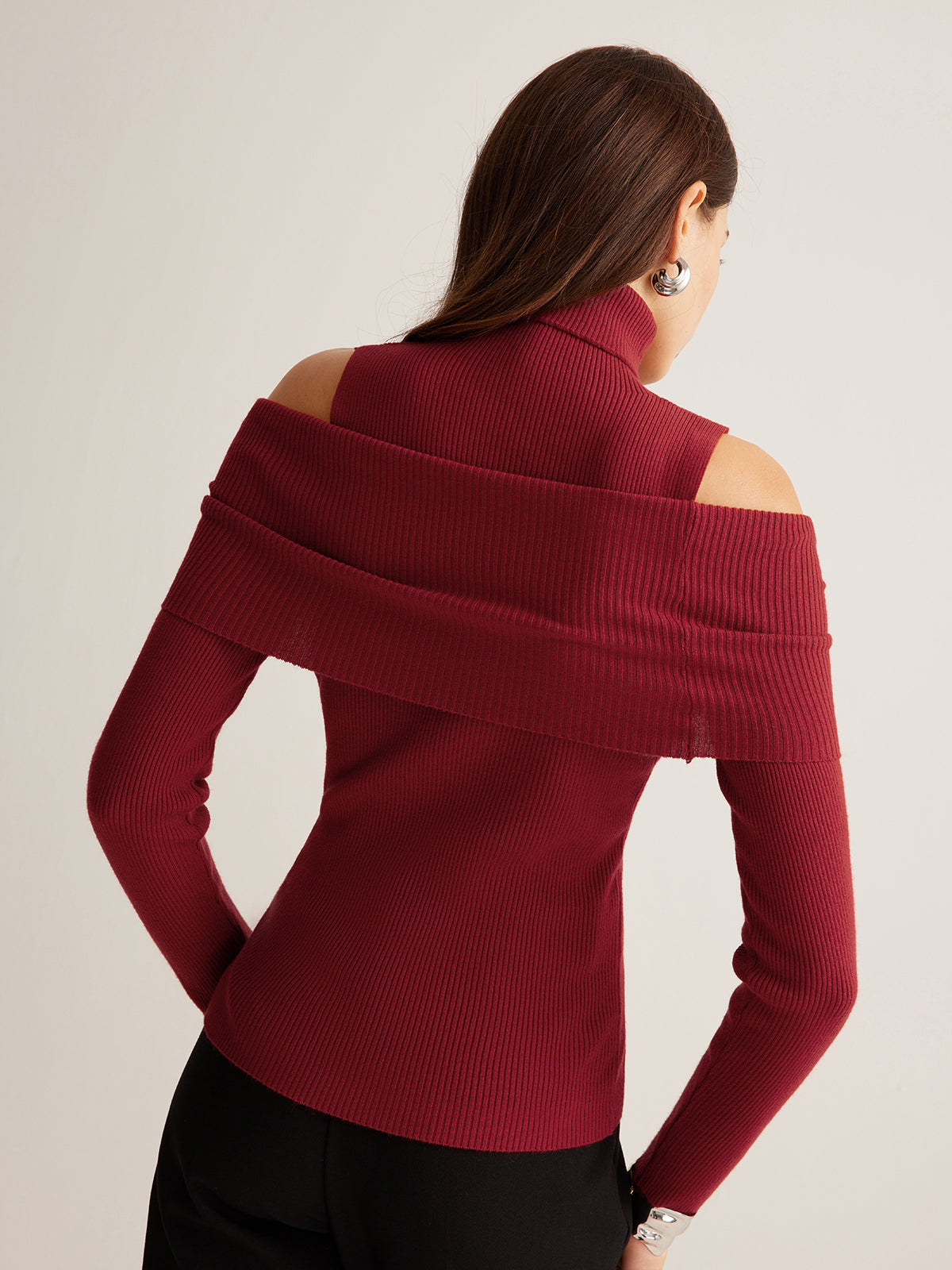Elegant Turtleneck Cutout Knit Top-Chicvia
