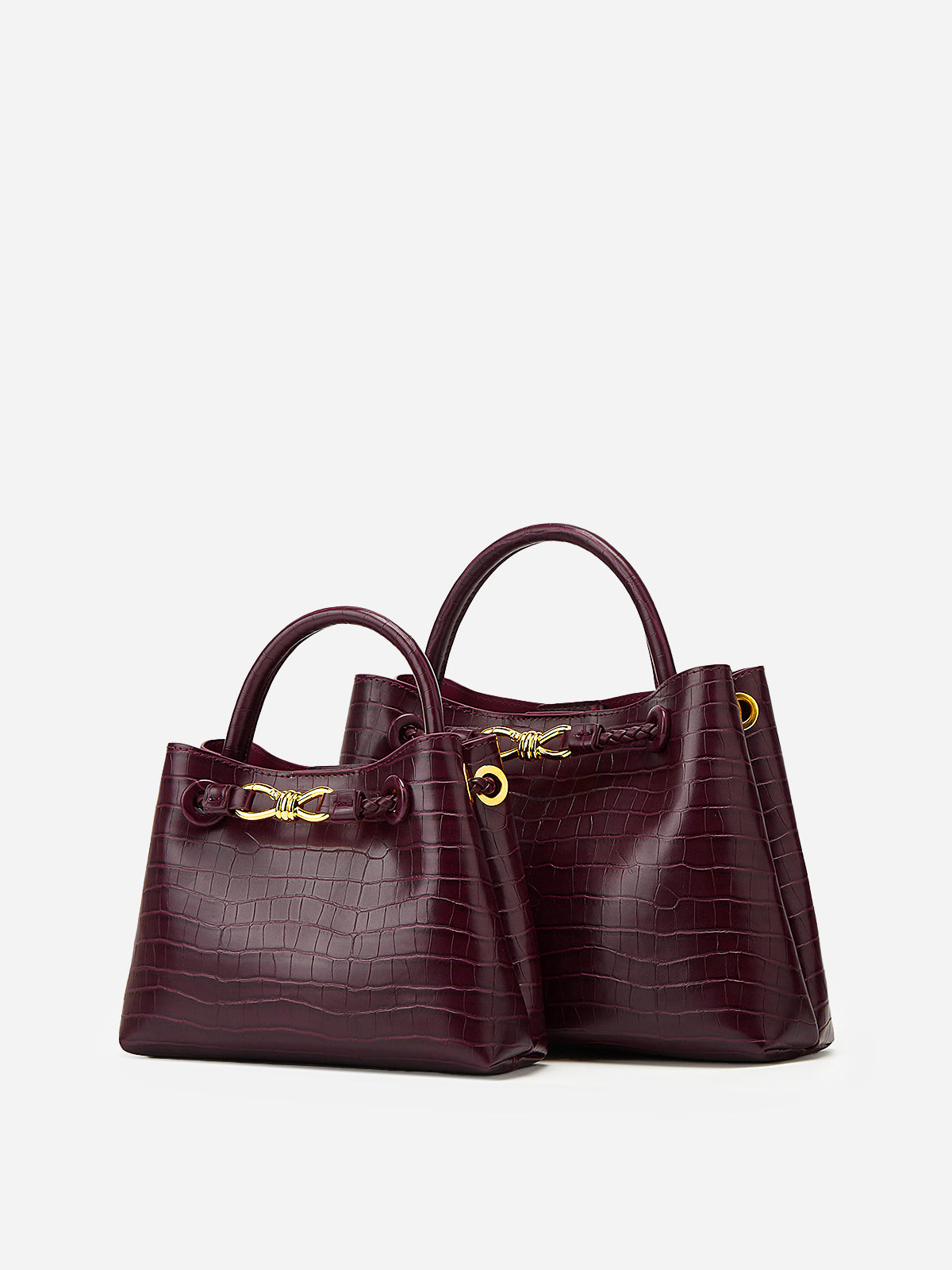 Crocodile-Embossed PU Leather Tote Bag-Chicvia