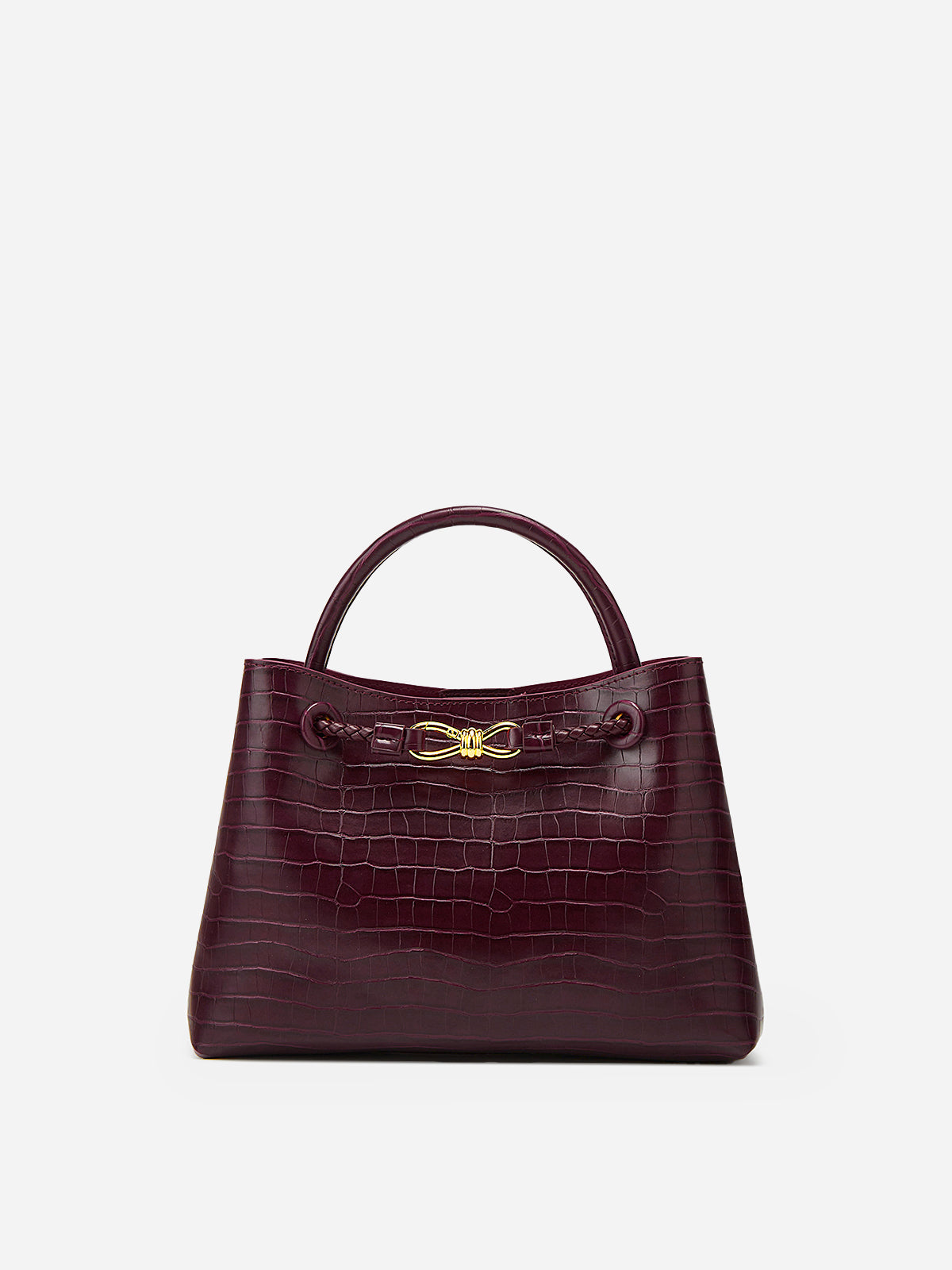 Crocodile-Embossed PU Leather Tote Bag-Chicvia