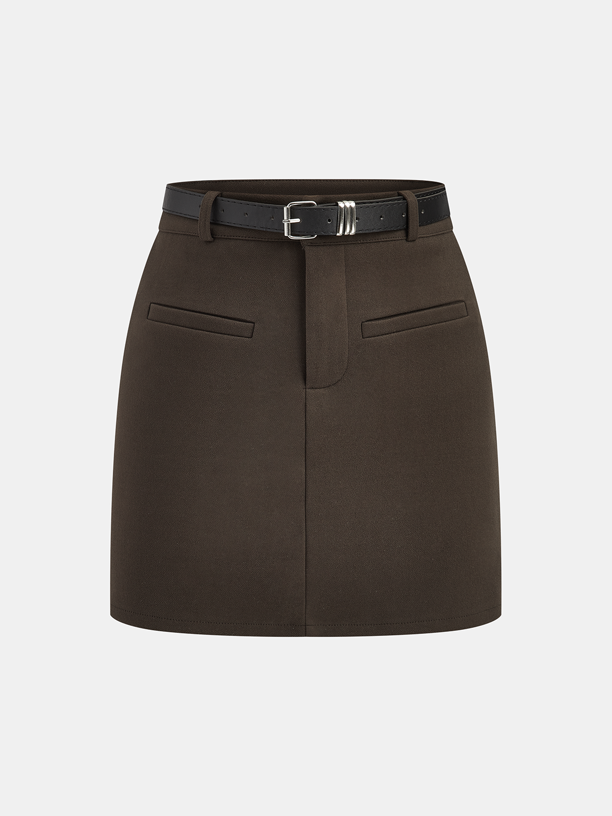 Belted Tweed Mini Skirt-Chicvia