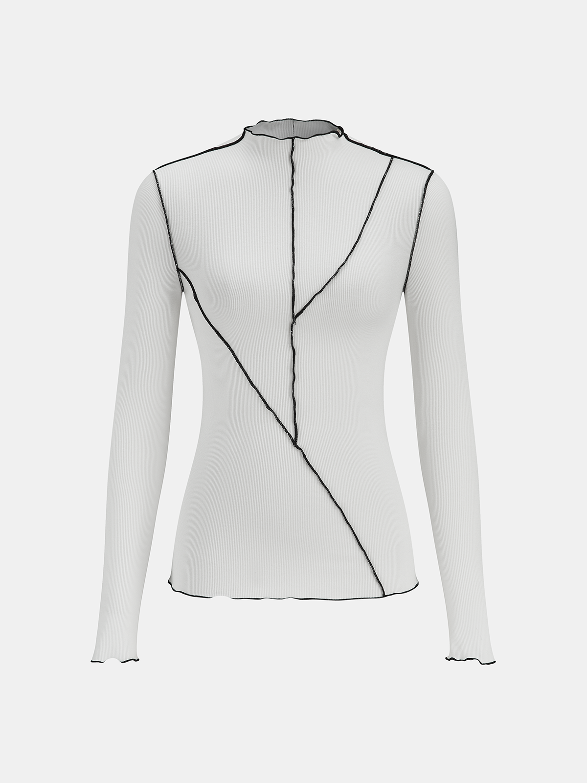 Contrast Stitch Round Neck Long-sleeve Top-Chicvia