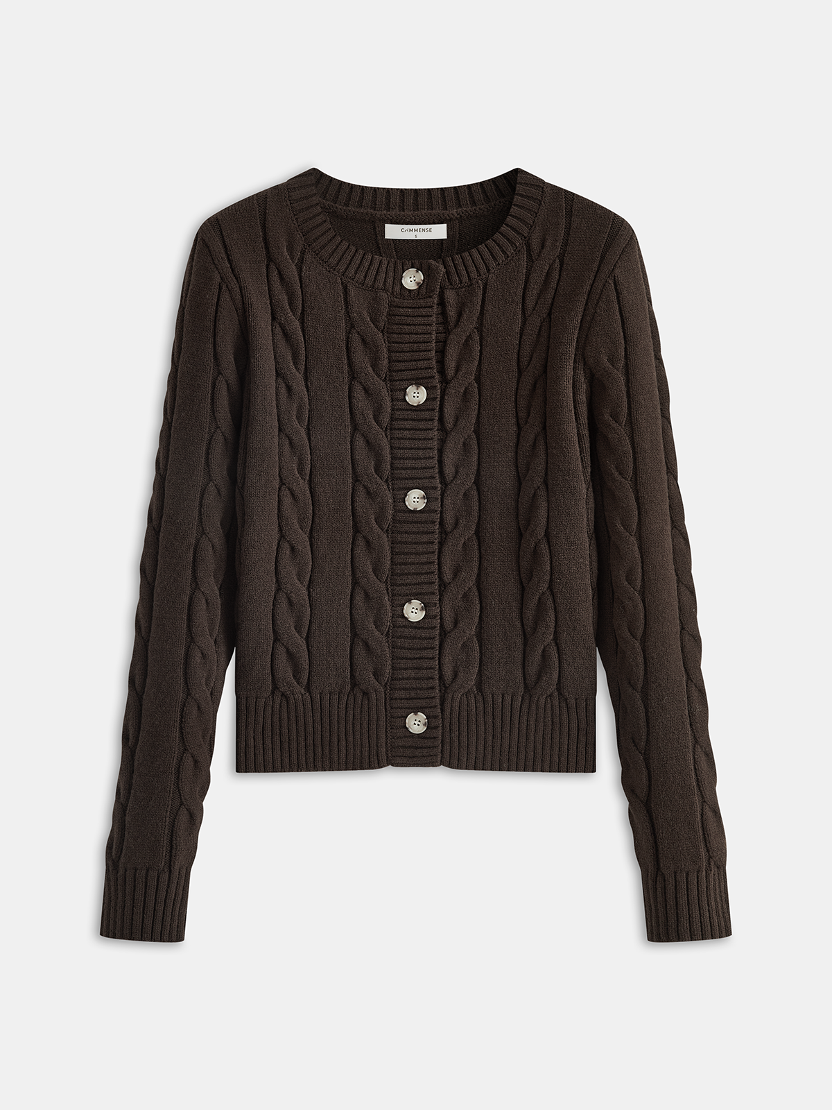 Cable Knit Round Neck Cardigan-Chicvia