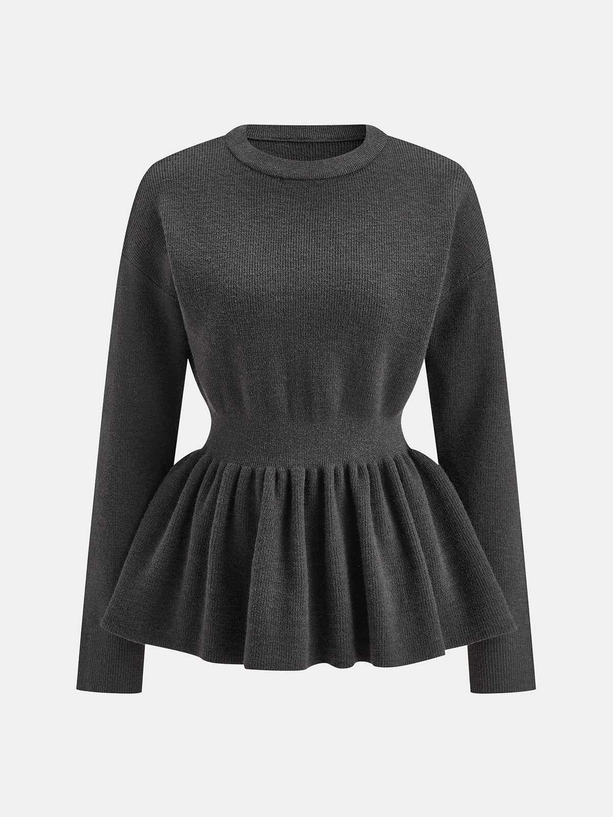 Long-Sleeve Peplum Hem Knit Top-Chicvia
