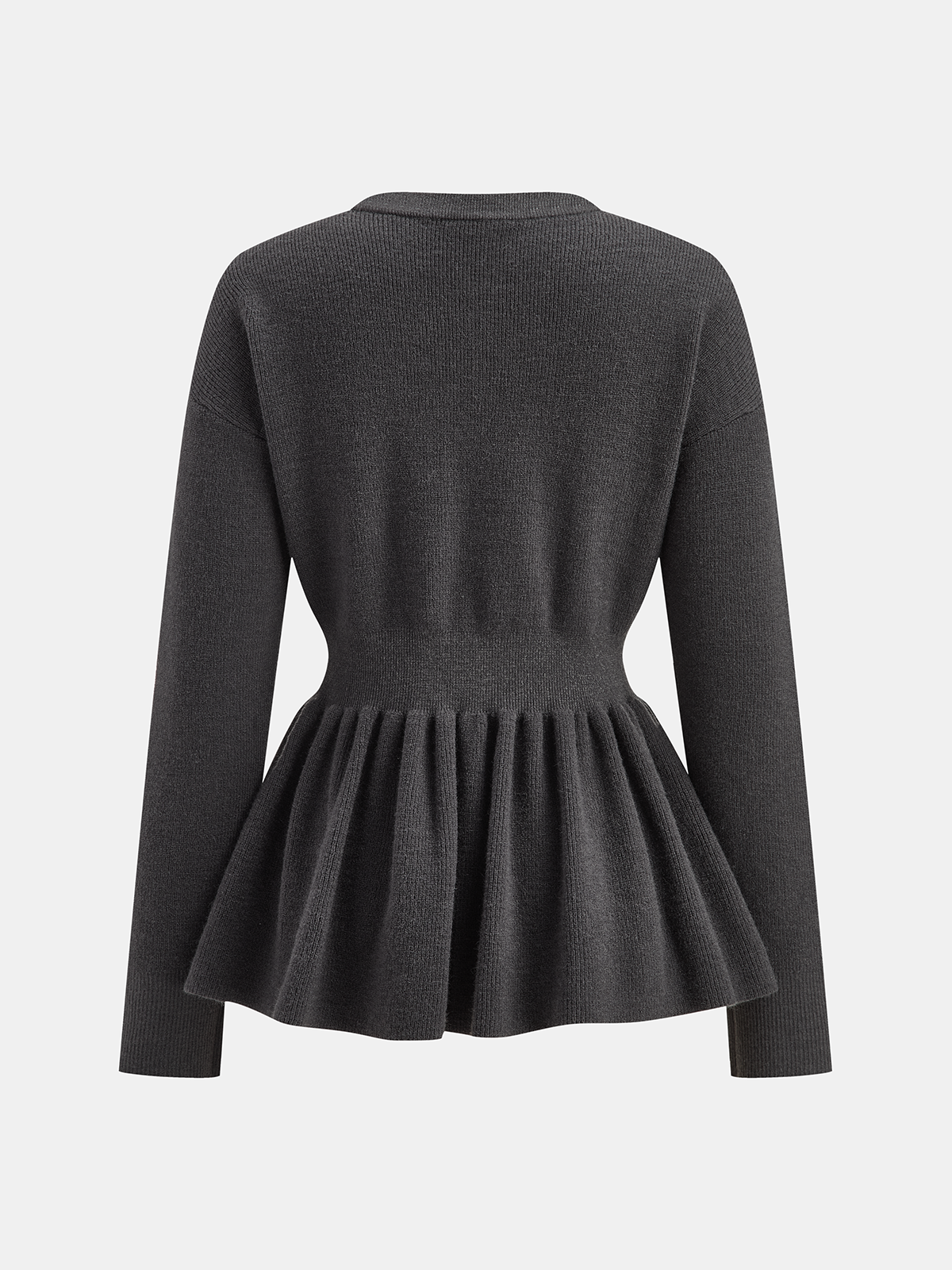 Long-Sleeve Peplum Hem Knit Top-Chicvia