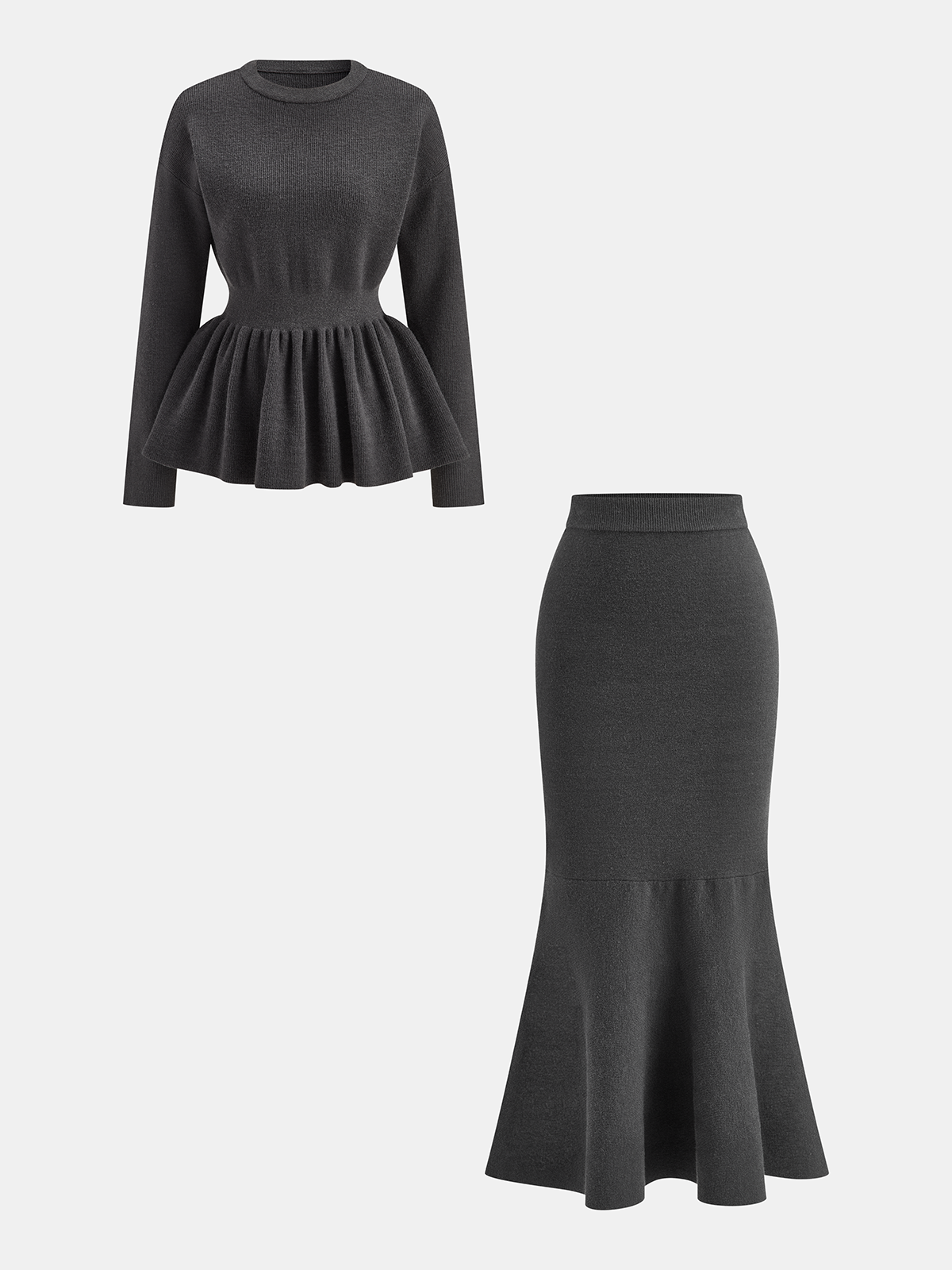 Knit Mermaid Midi Skirt-Chicvia