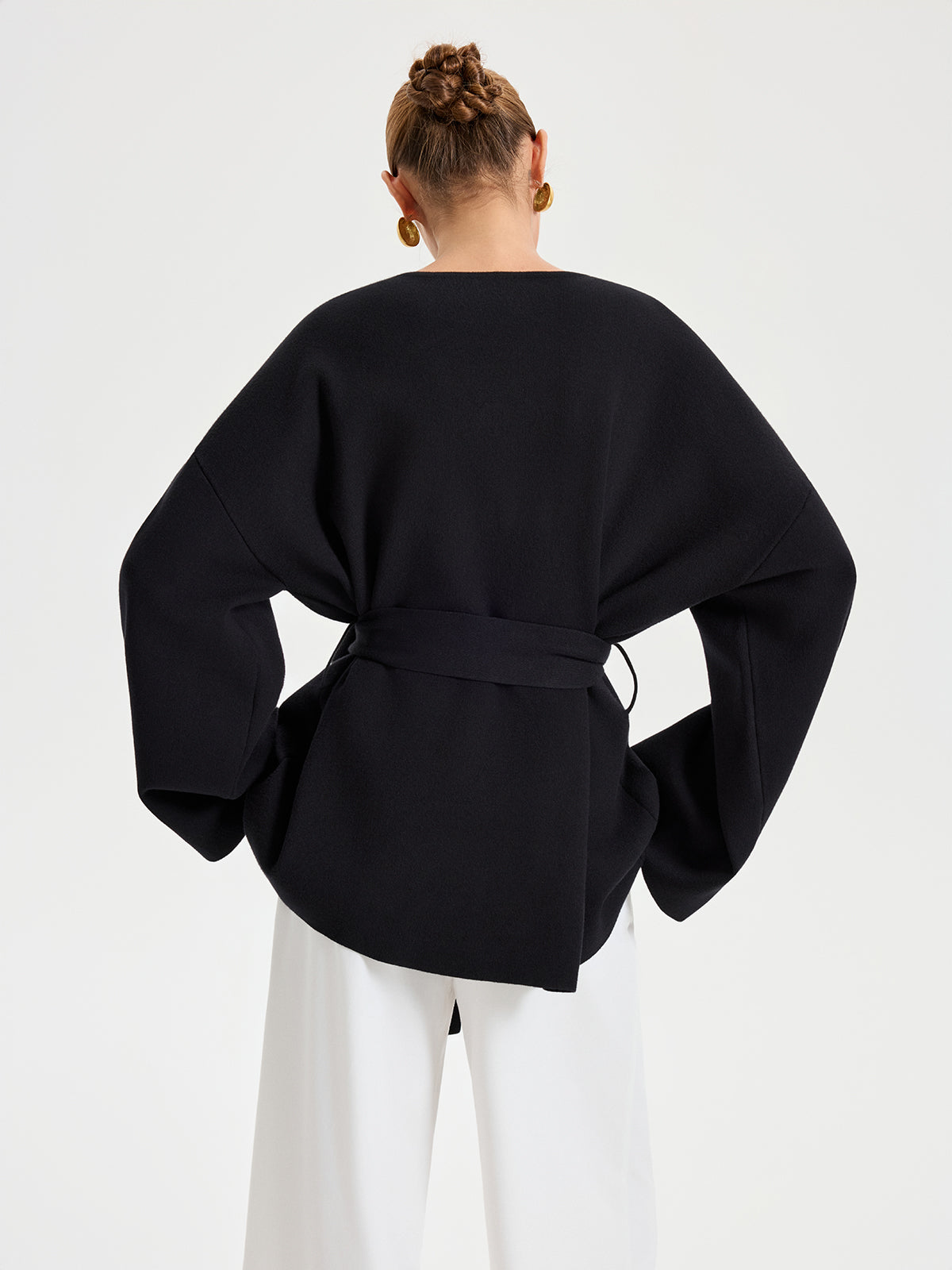 Belted V-neck Kimono Cardigan-Chicvia