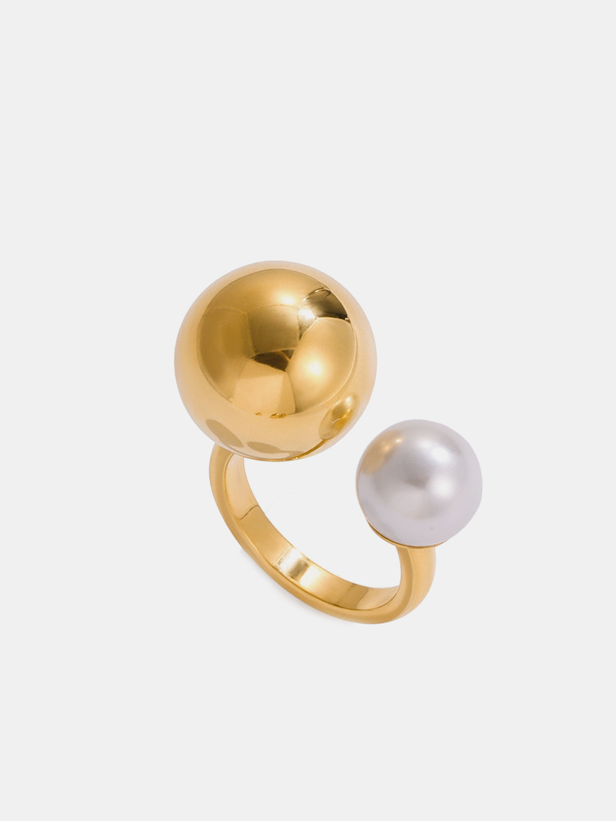Pearl Accent Golden Open Ring-Chicvia