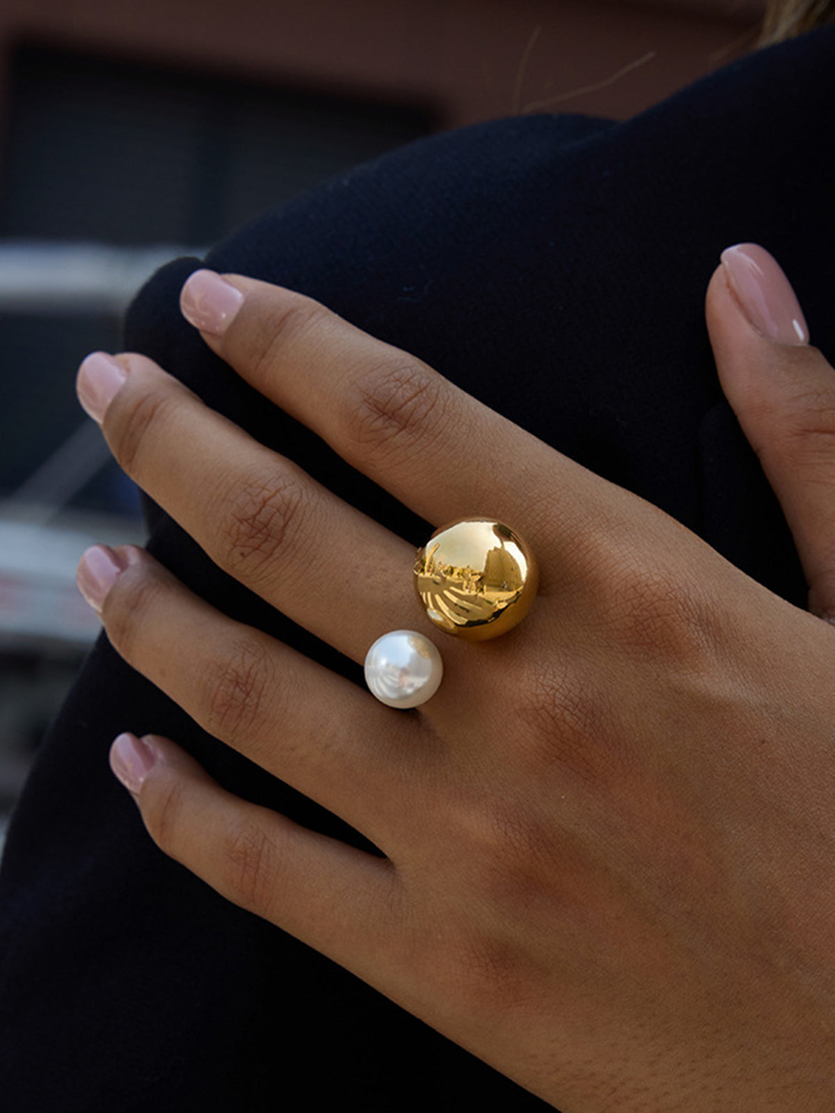 Pearl Accent Golden Open Ring-Chicvia