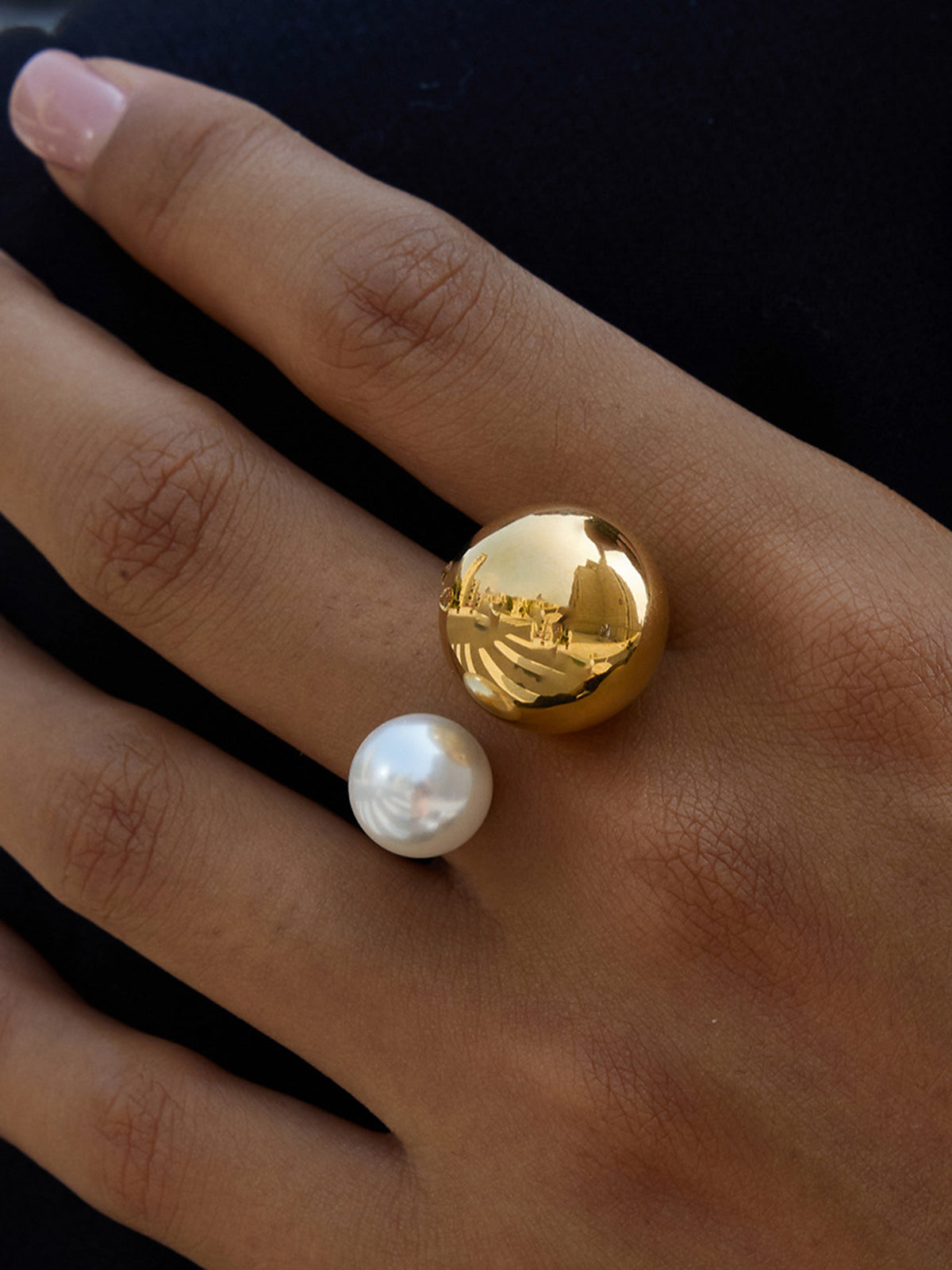Pearl Accent Golden Open Ring-Chicvia