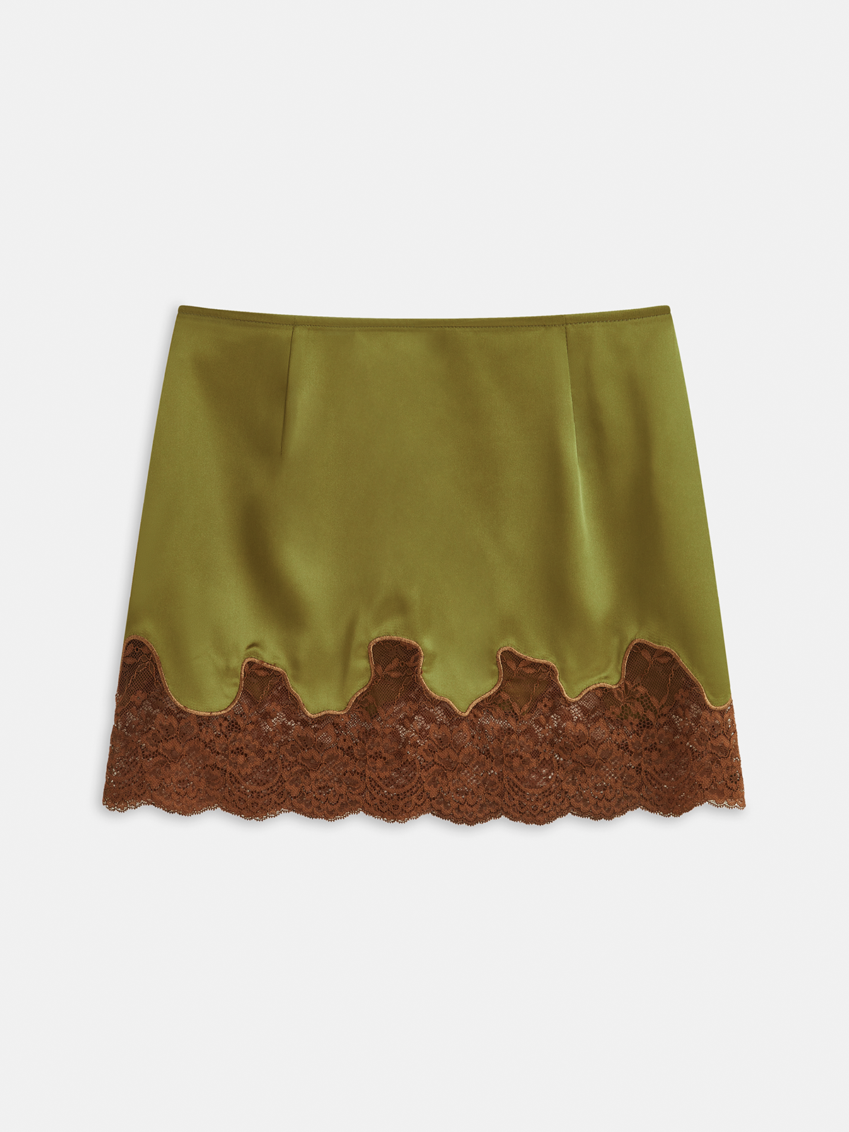 Lace Panel Satin Mini Skirt-Chicvia